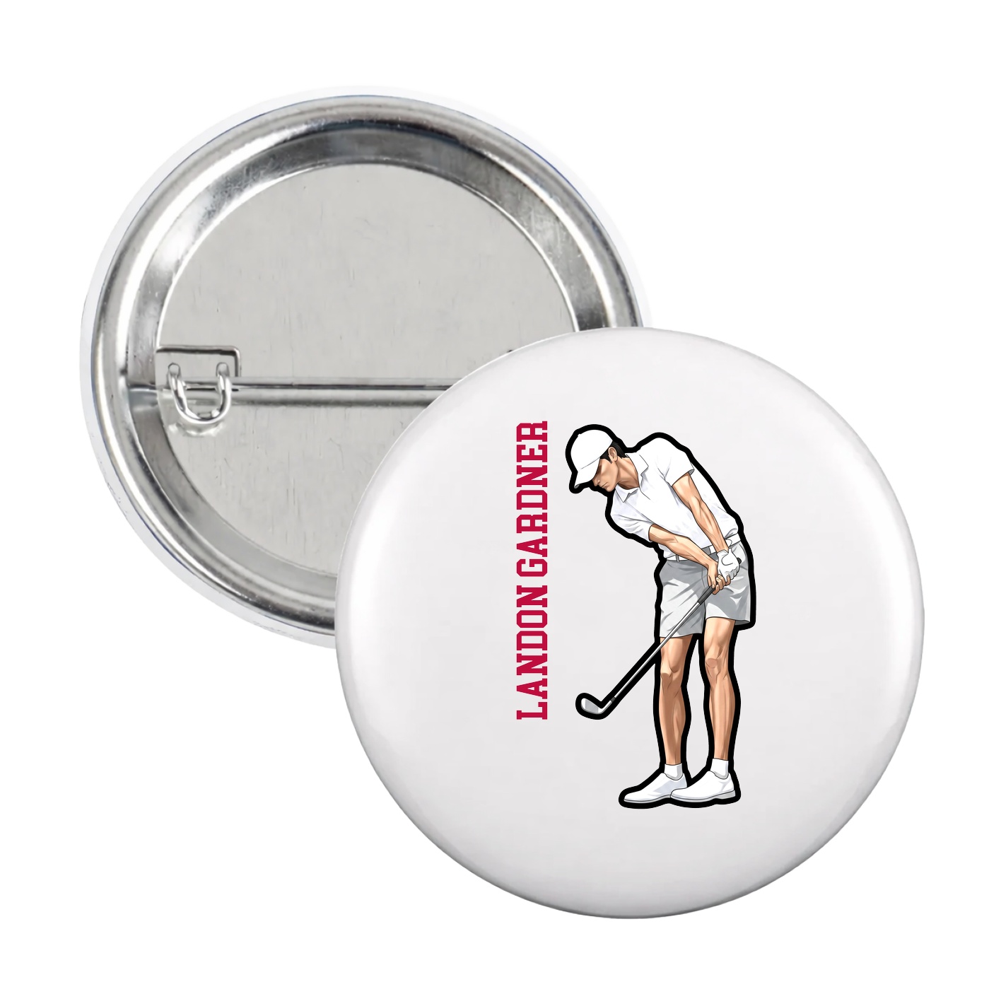 Game Day Button — Name Vertical in White