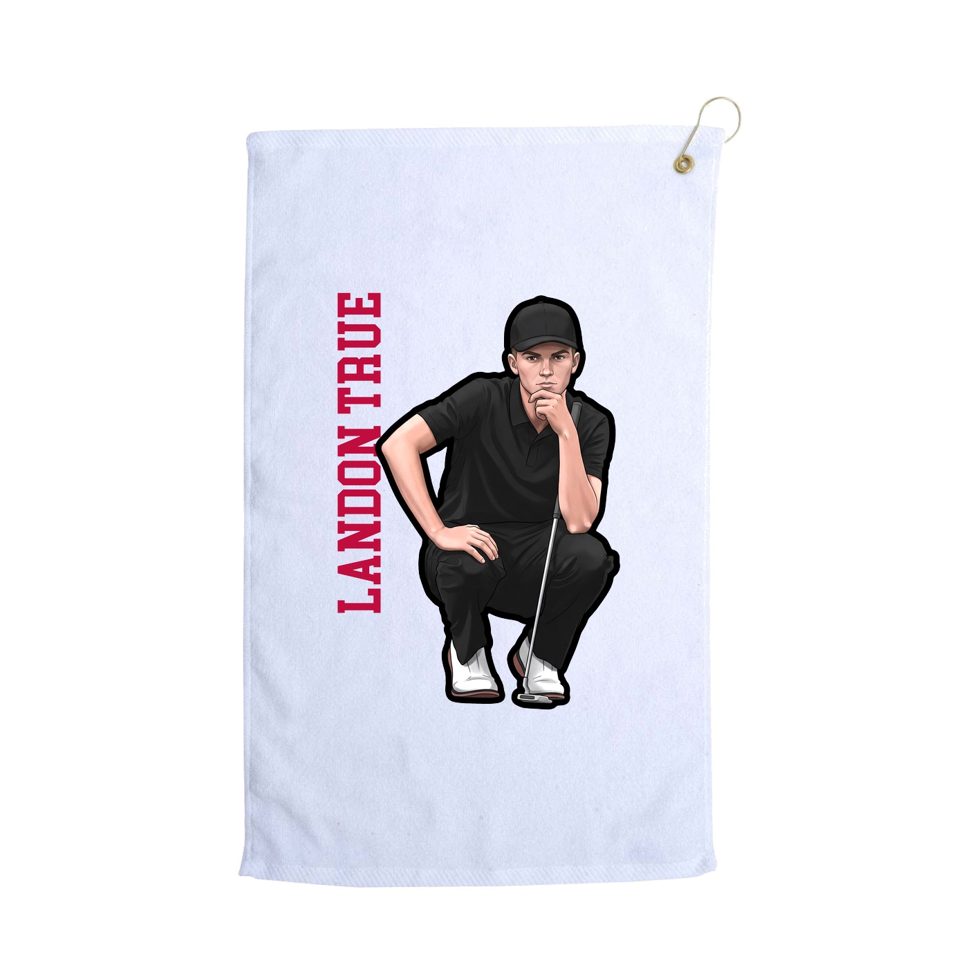 Golf Towel — Name Vertical in White