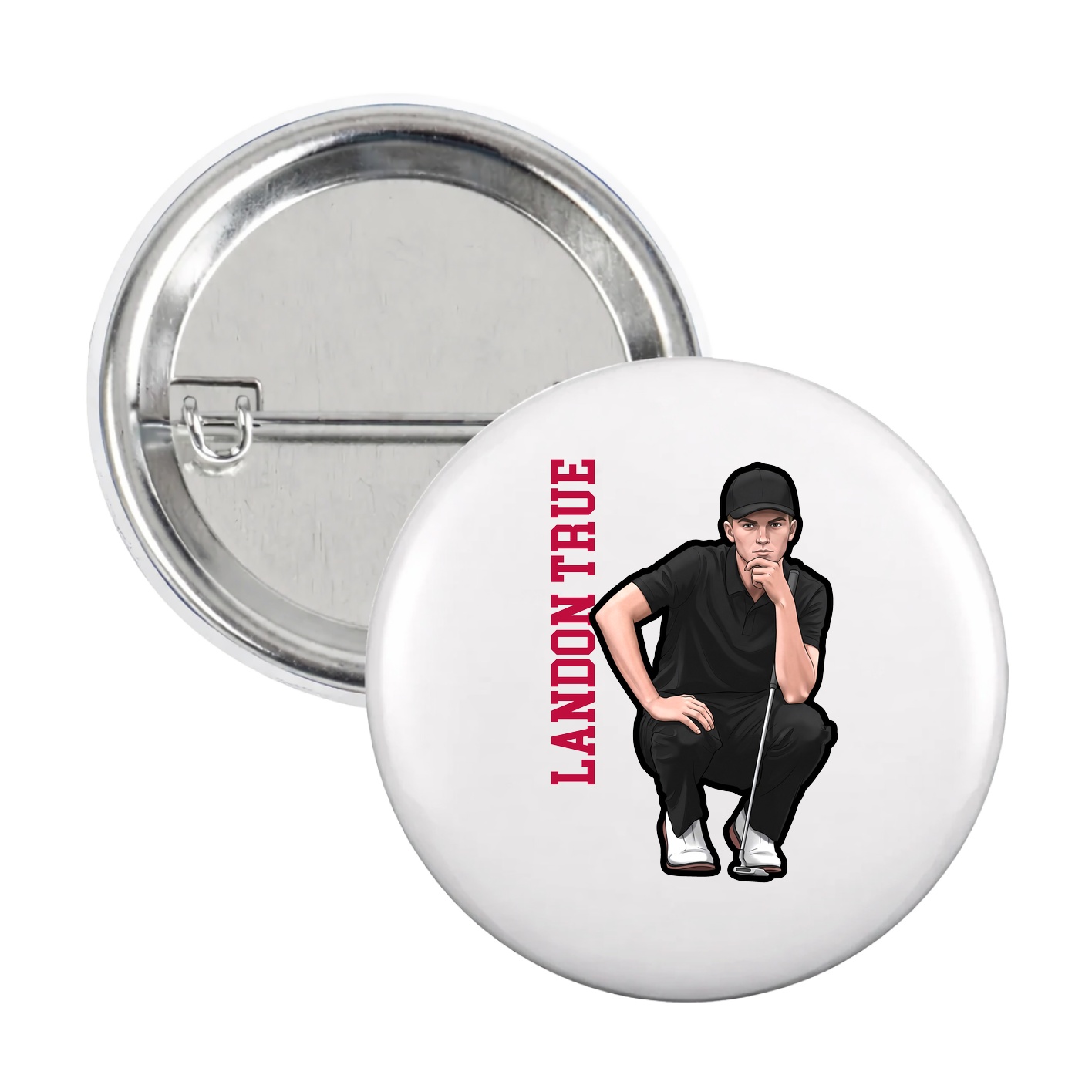 Game Day Button — Name Vertical in White
