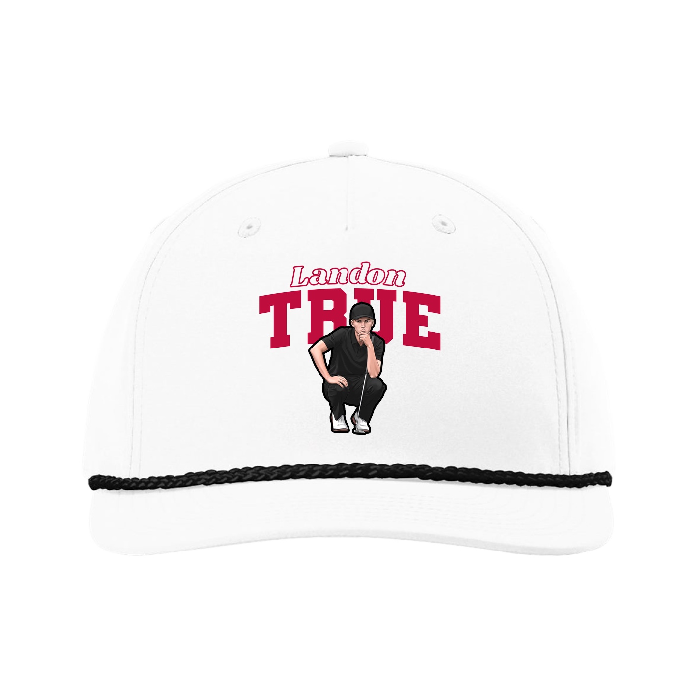 Five-Panel Classic Rope Cap — Name Arch in White
