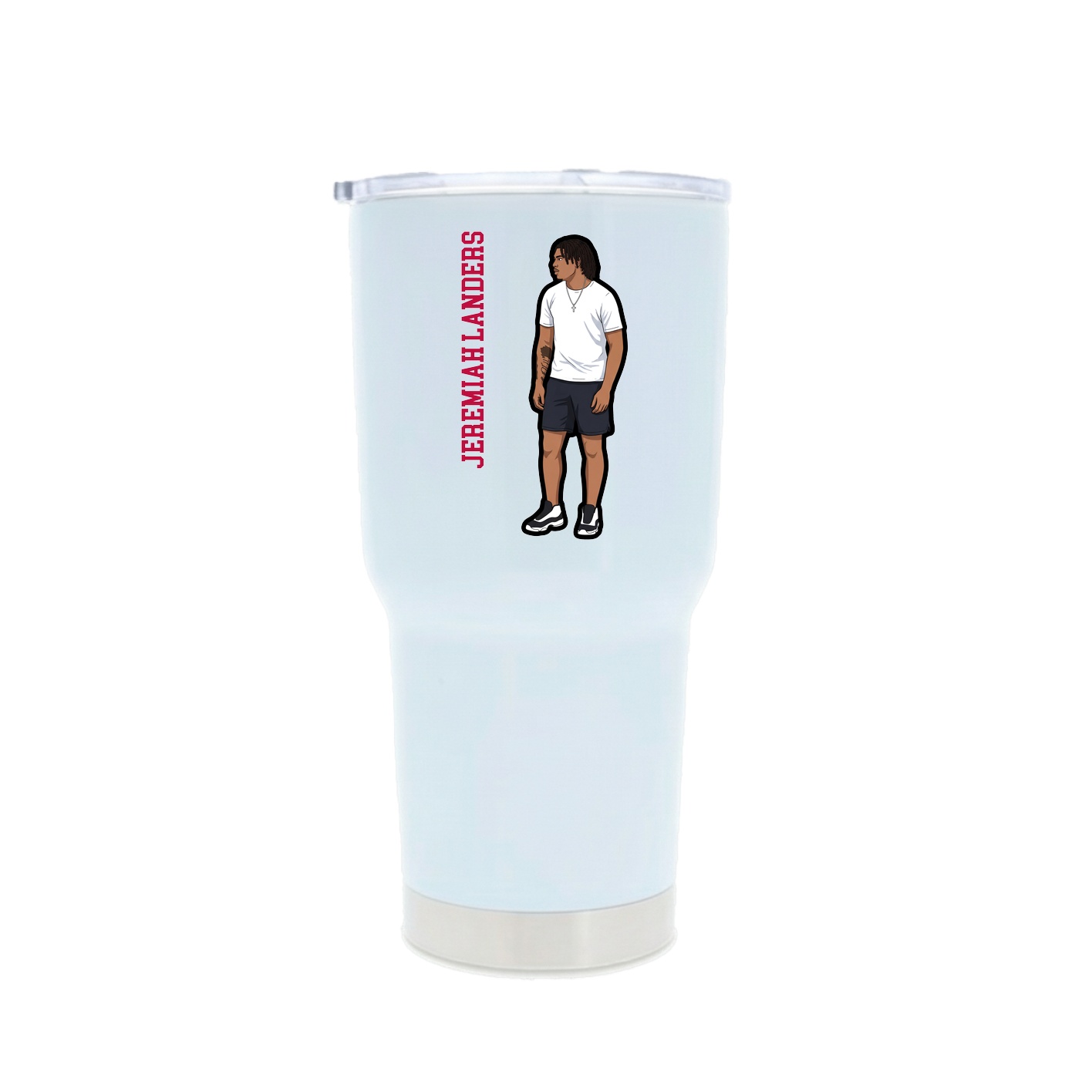 30oz Stainless Steel Tumbler — Name Vertical in White