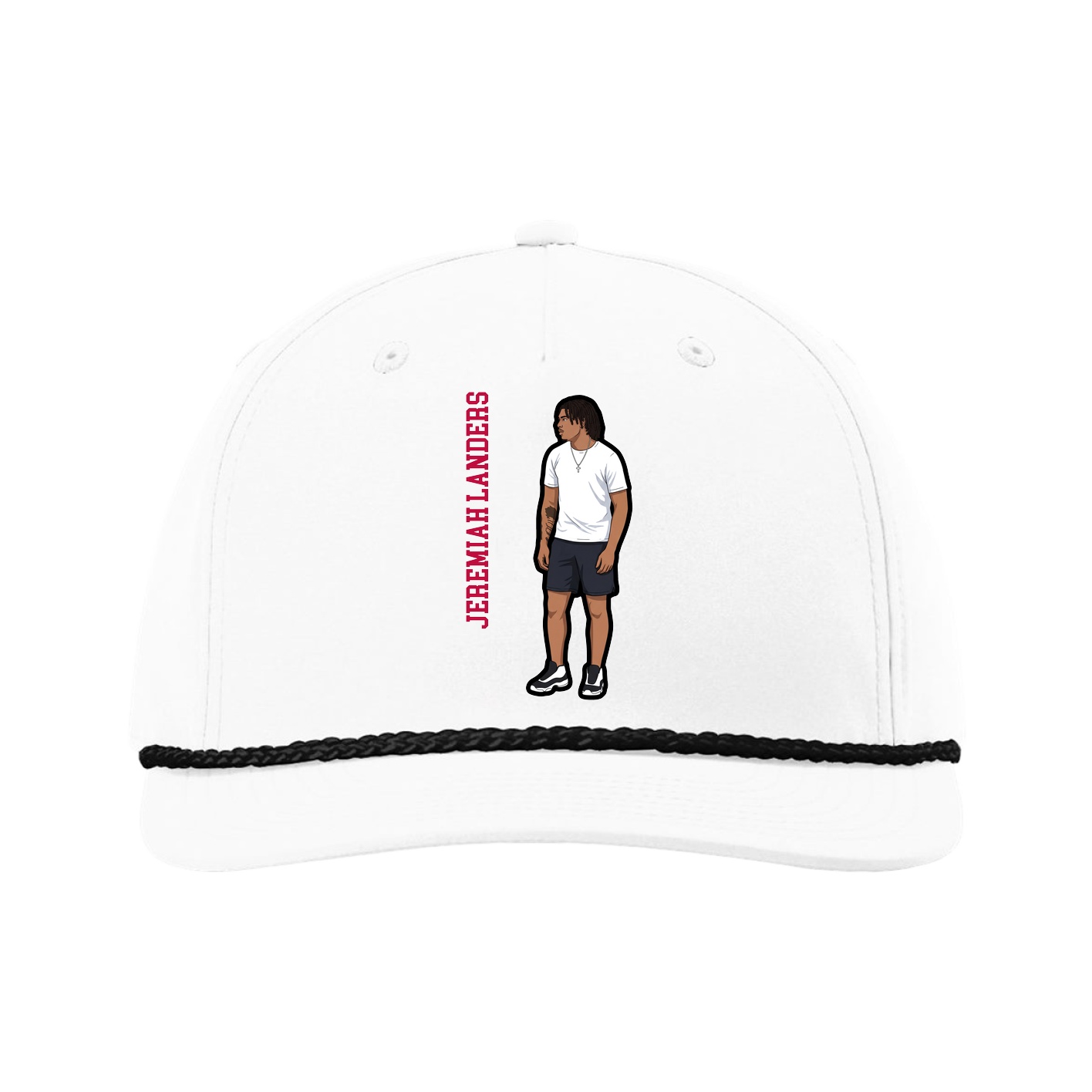 Five-Panel Classic Rope Cap — Name Vertical in White