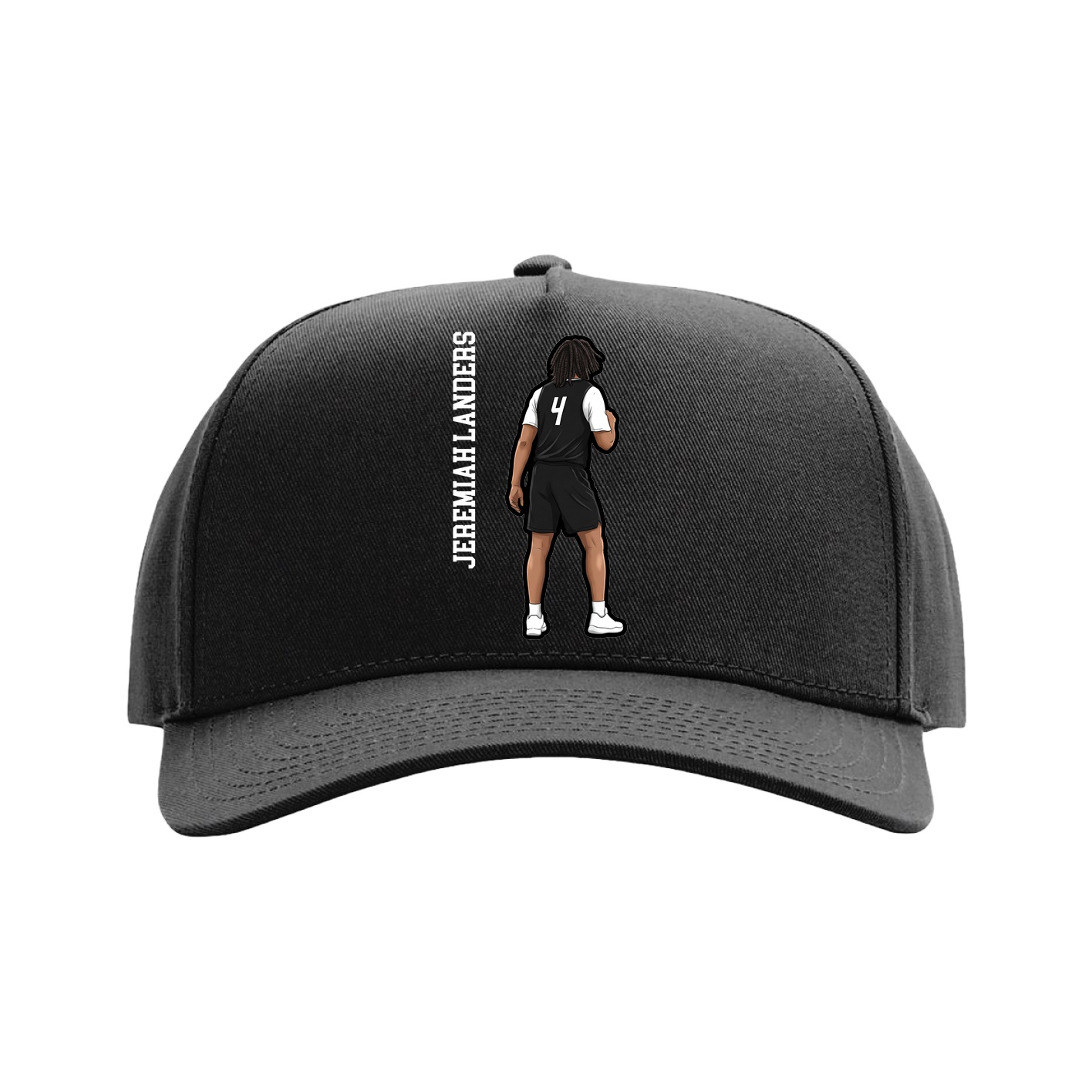 Full Fabric Five-Panel Champ Cap — Name Vertical in Black
