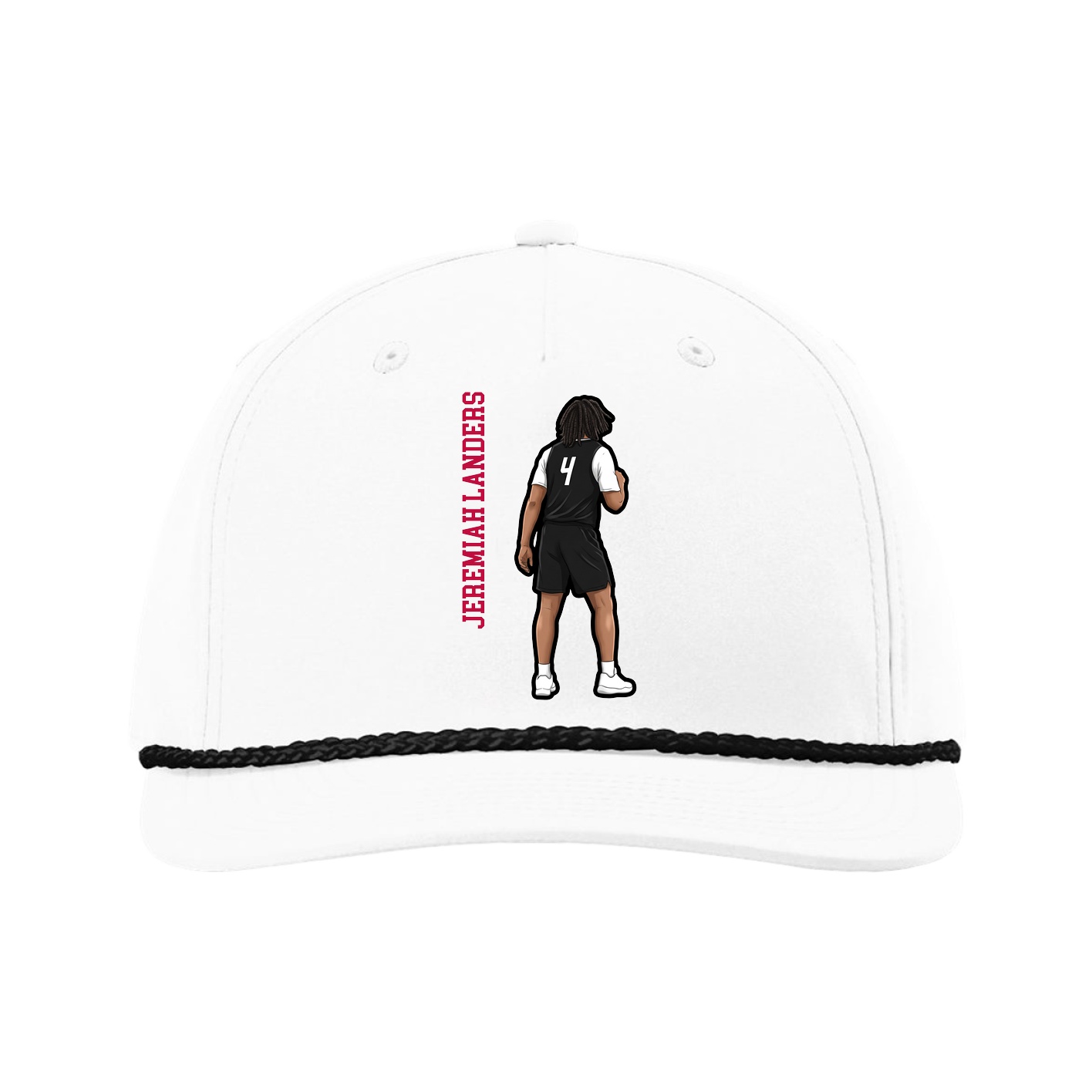 Five-Panel Classic Rope Cap — Name Vertical in White