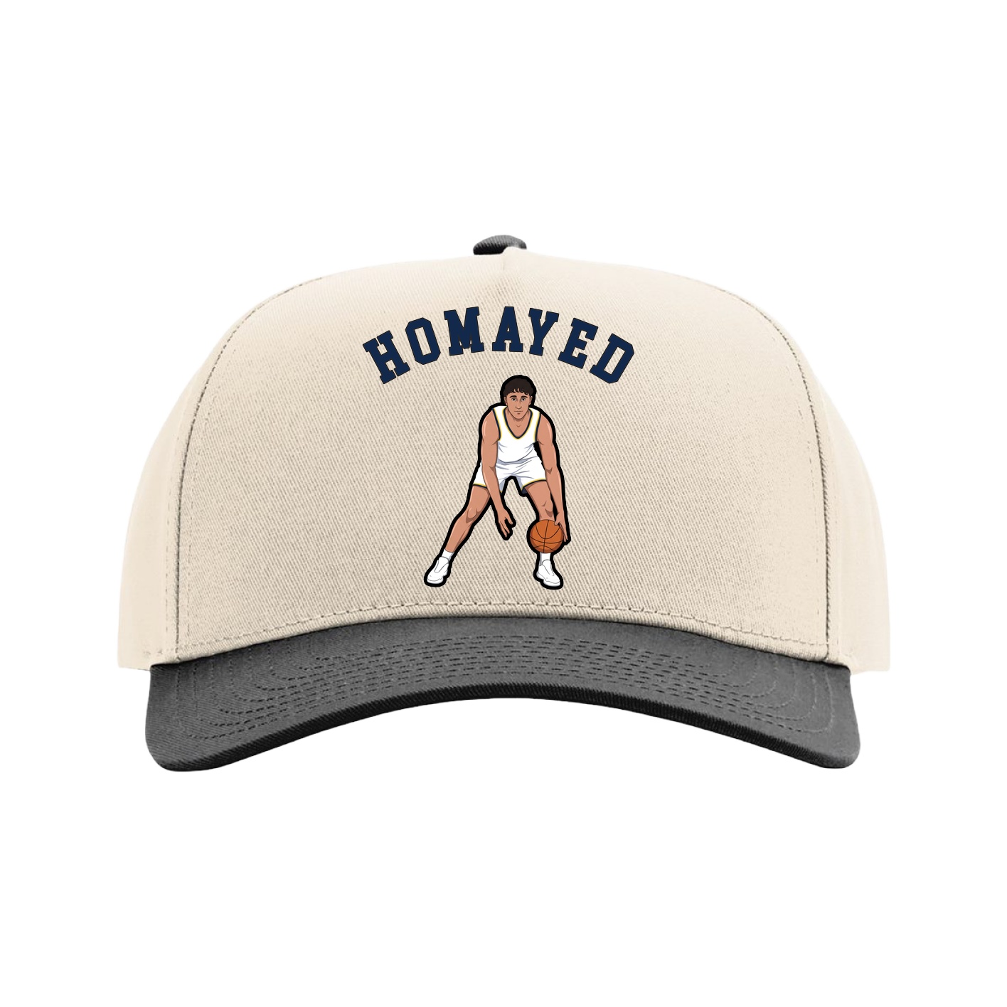 Full Fabric Five-Panel Champ Cap — Shirsey Arch in Cream/Black