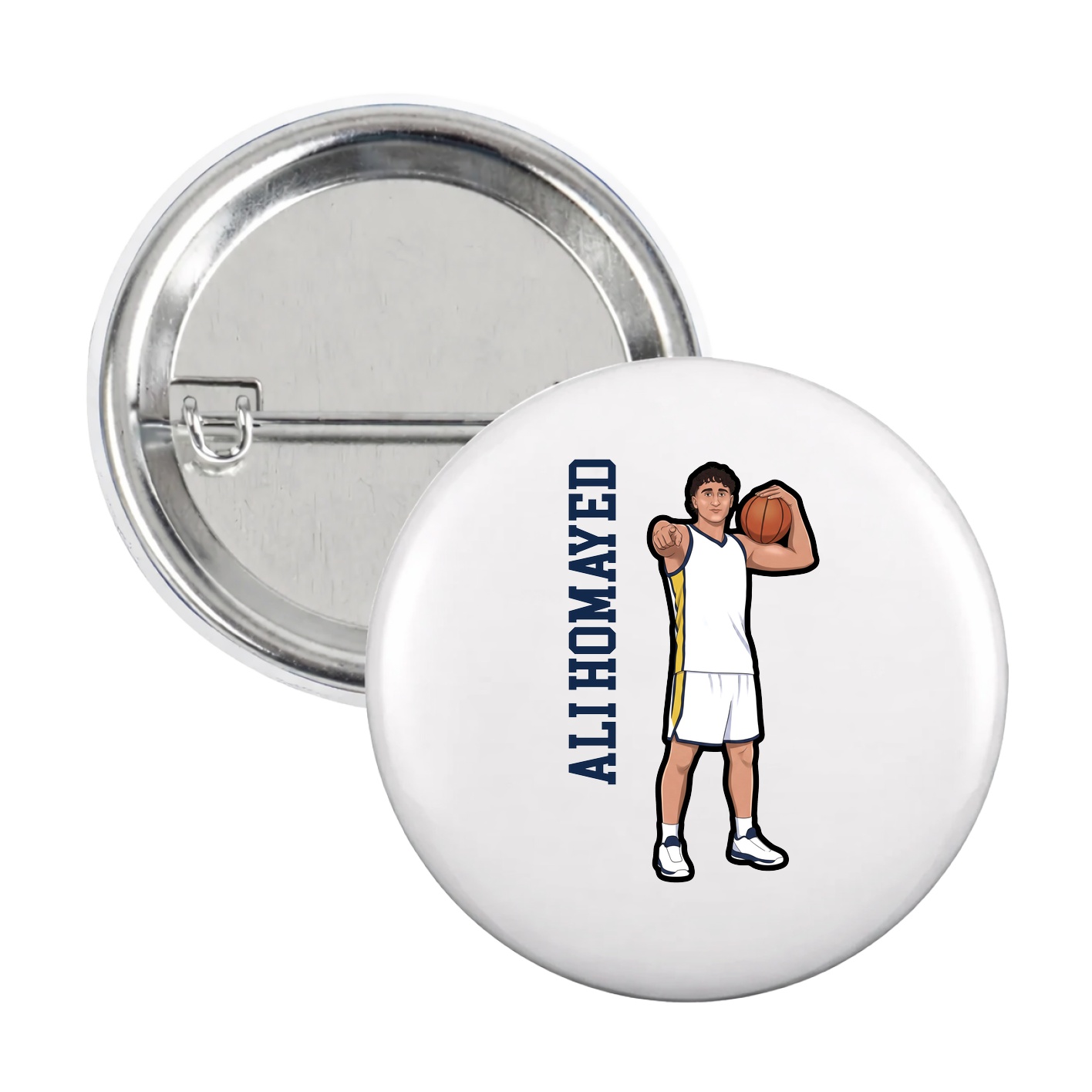 Game Day Button — Name Vertical in White