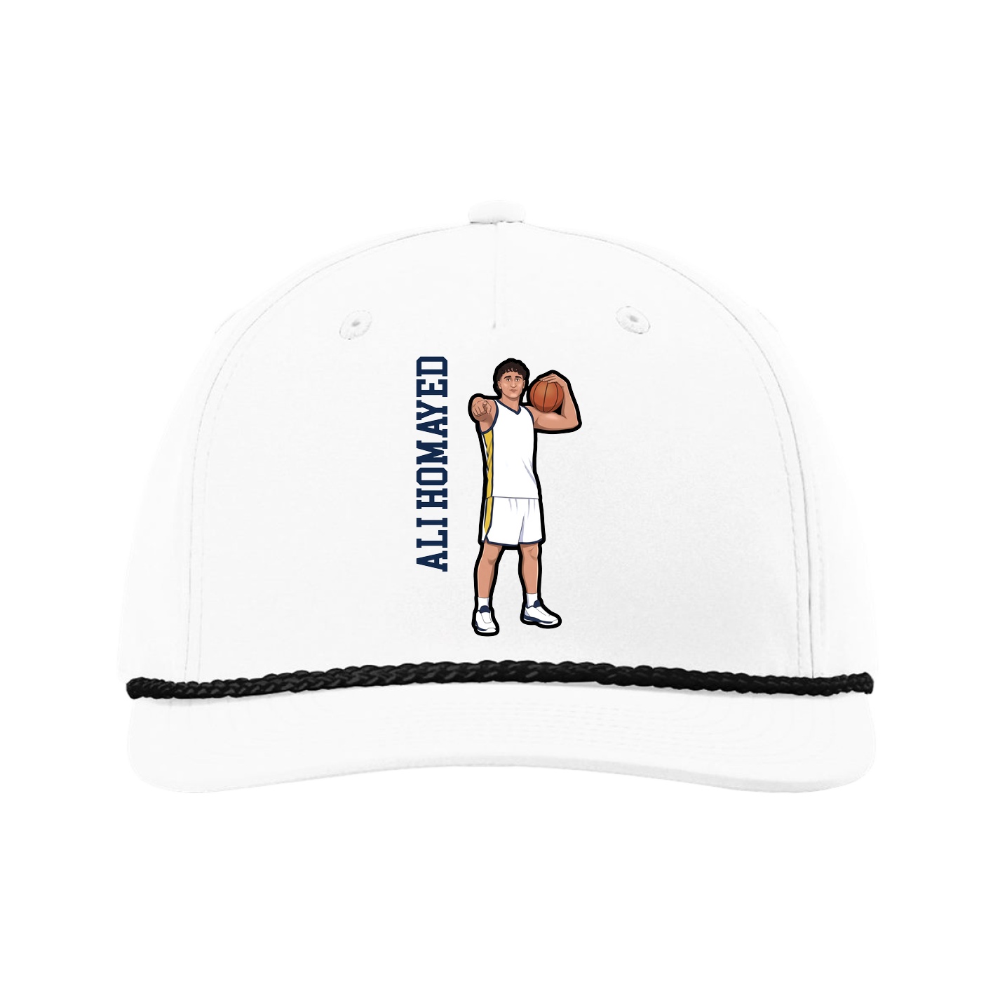 Five-Panel Classic Rope Cap — Name Vertical in White