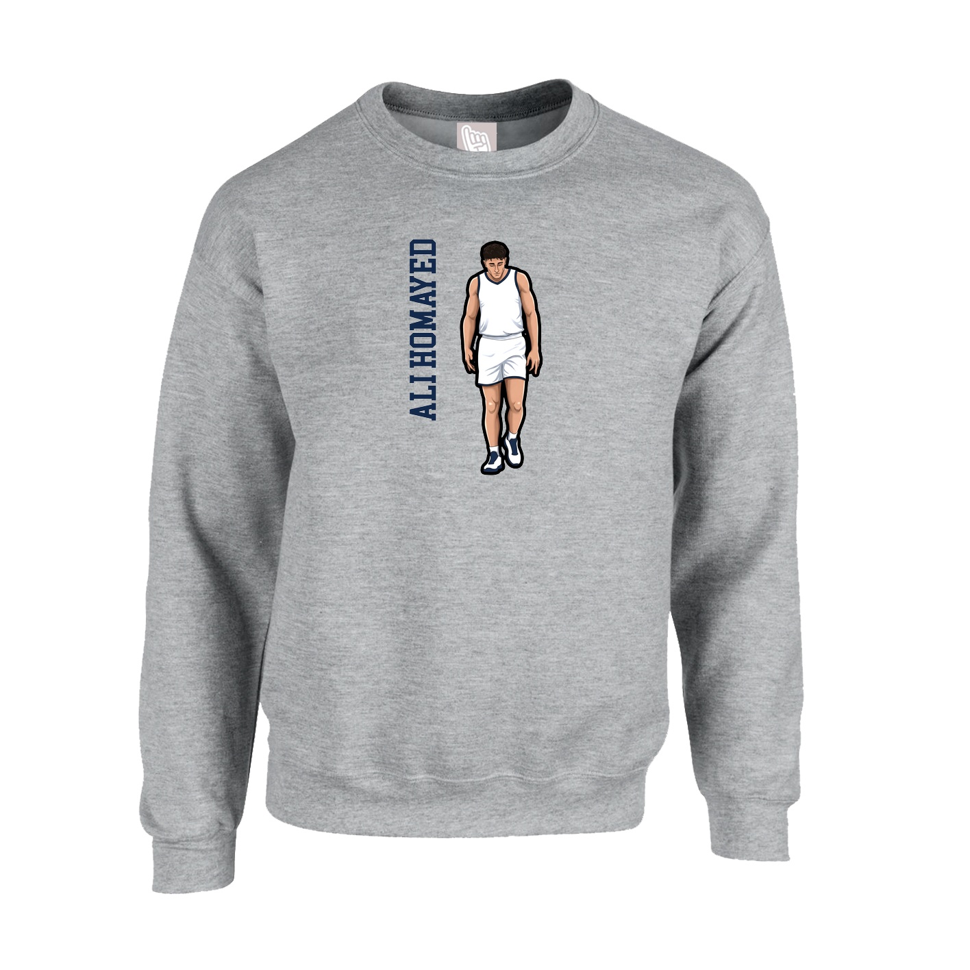 Fleece Crew — Name Vertical in Grey