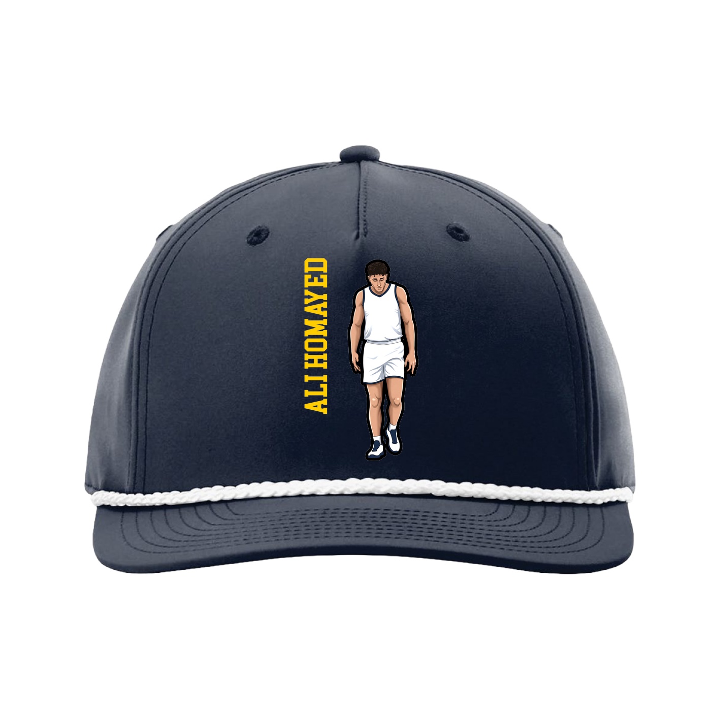 Five-Panel Classic Rope Cap — Name Vertical in Navy