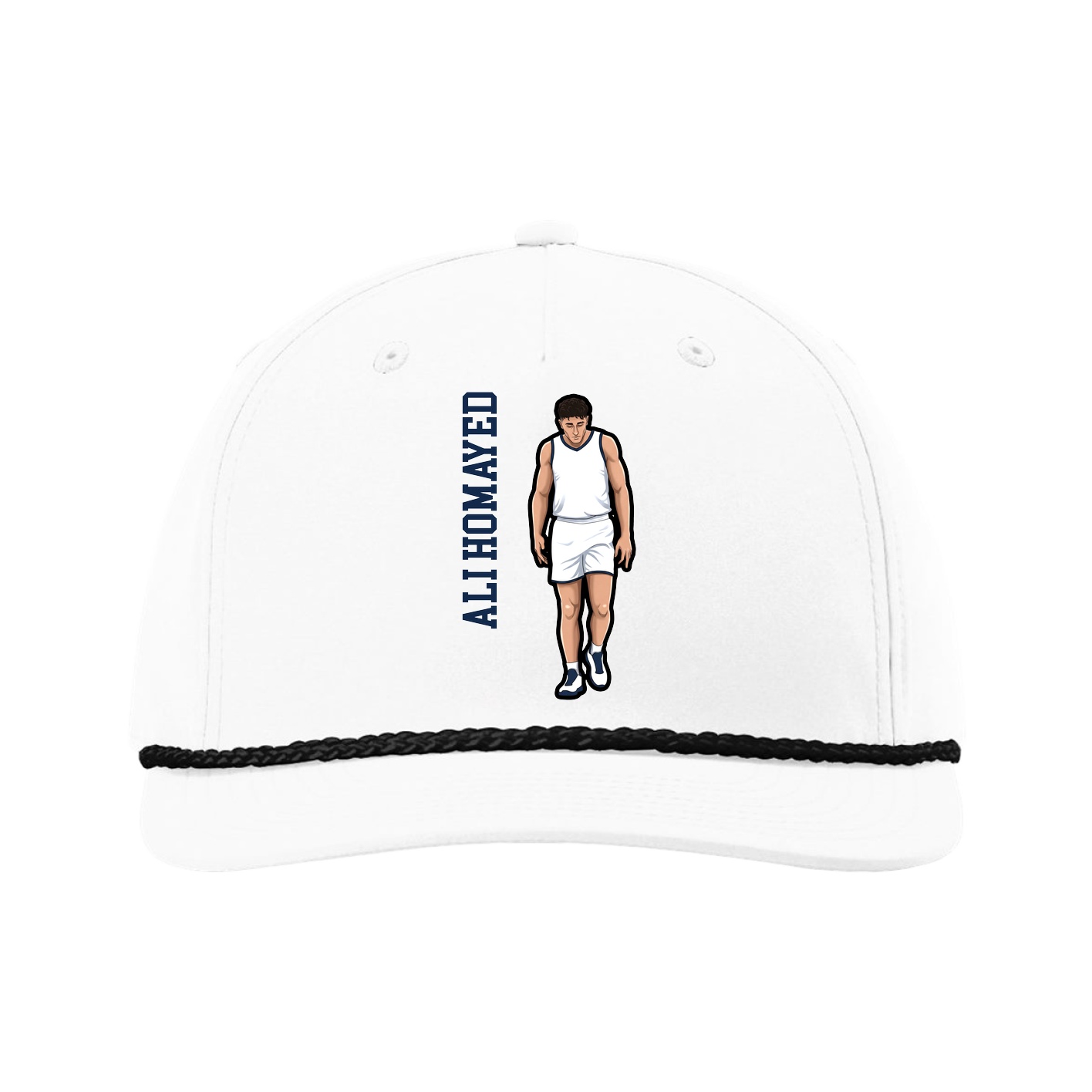 Five-Panel Classic Rope Cap — Name Vertical in White