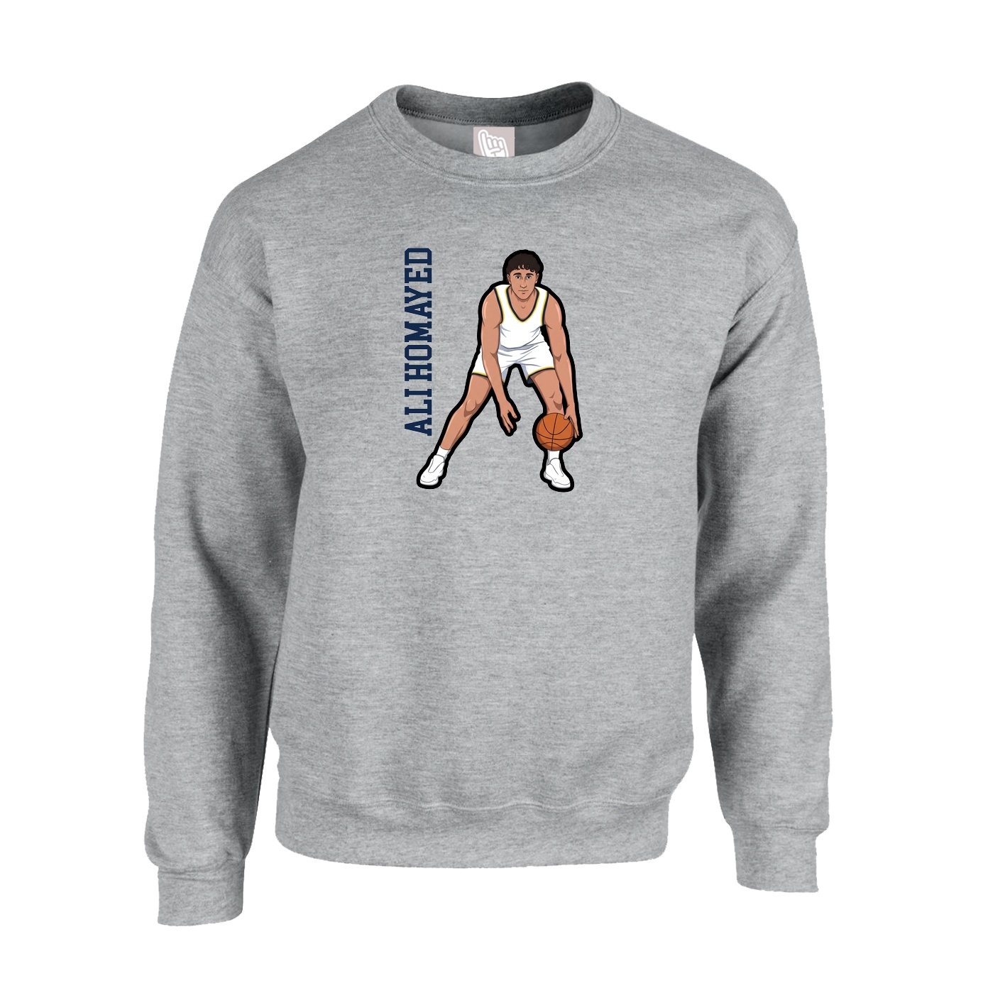 Fleece Crew — Name Vertical in Grey