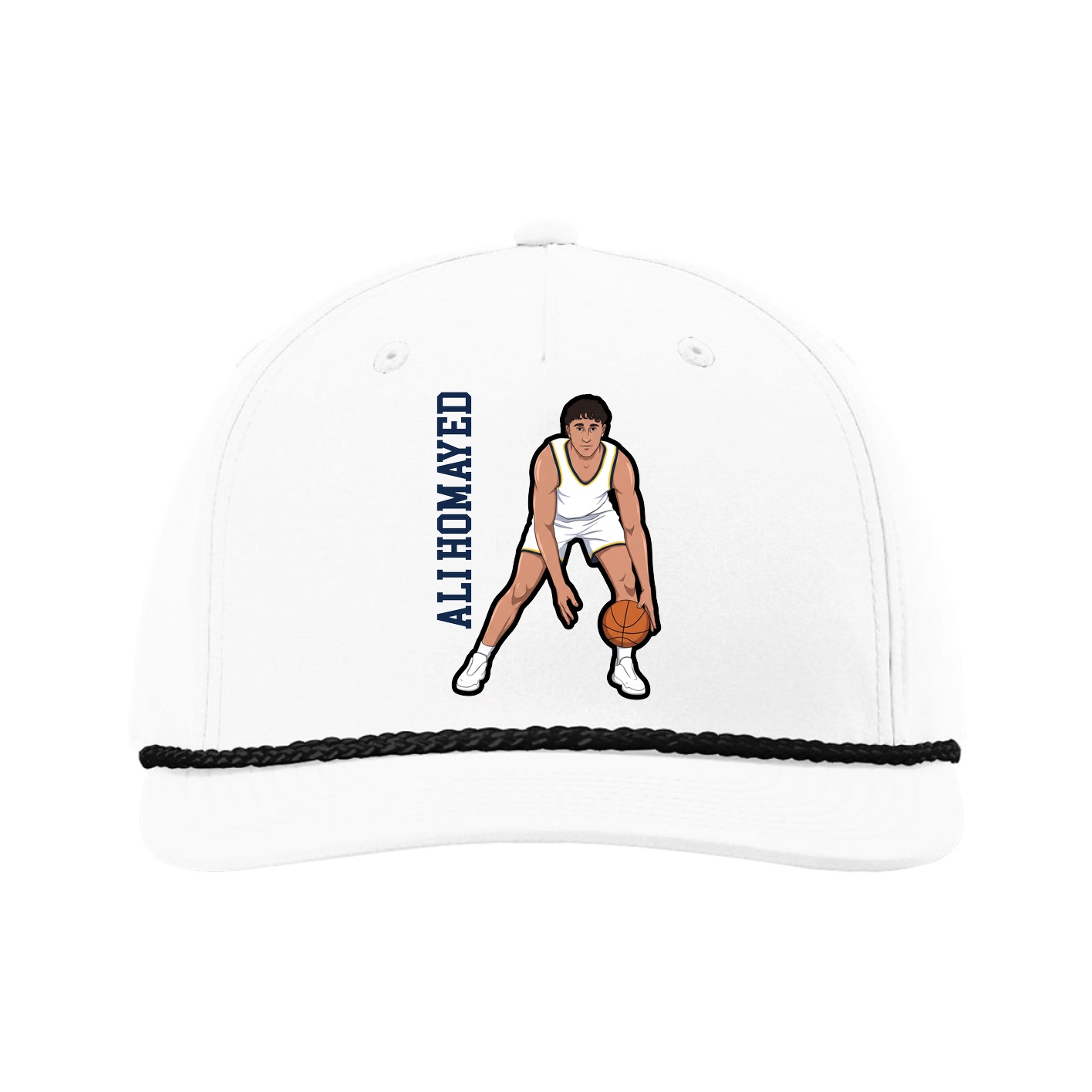 Five-Panel Classic Rope Cap — Name Vertical in White