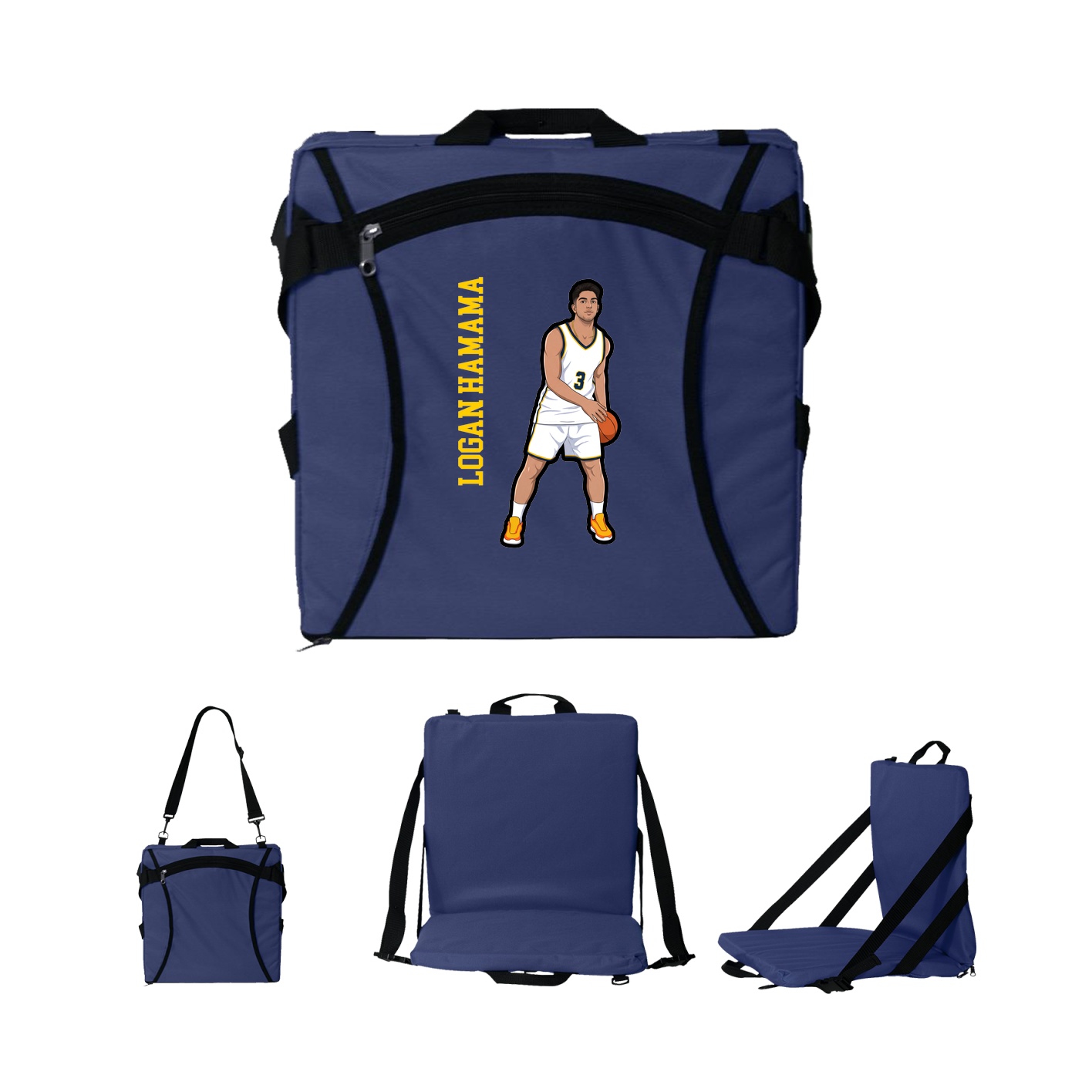 Folding Stadium Seat — Name Vertical in Navy