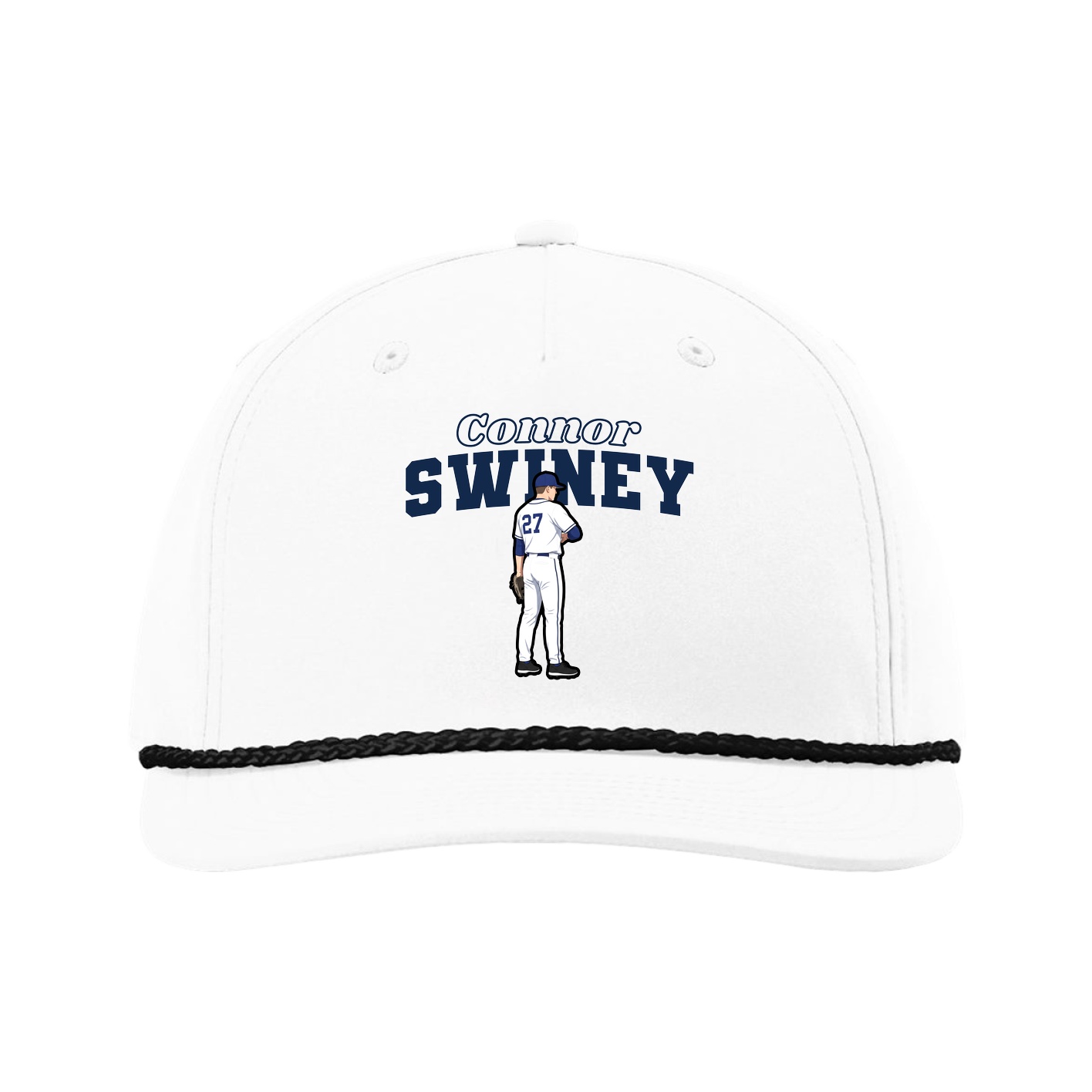Five-Panel Classic Rope Cap — Name Arch in White