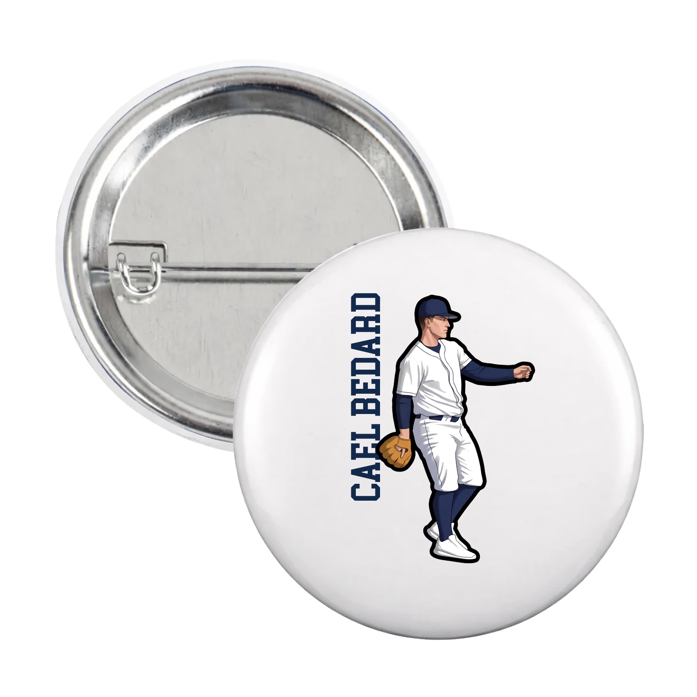 Game Day Button — Name Vertical in White
