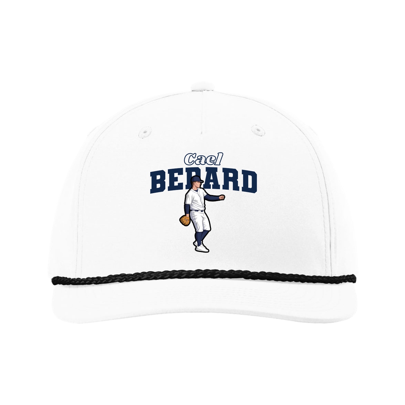 Five-Panel Classic Rope Cap — Name Arch in White
