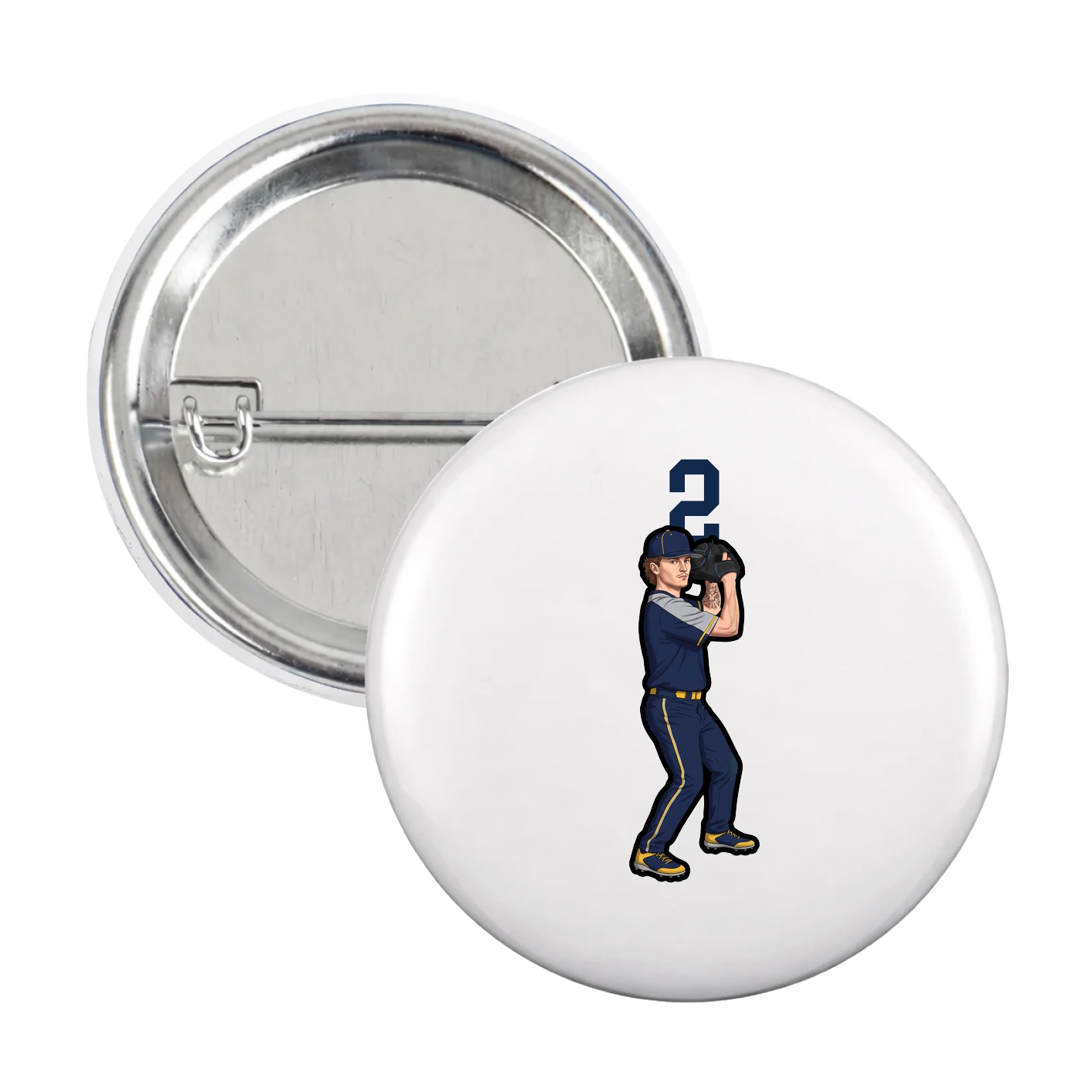 Game Day Button — Number Top in White