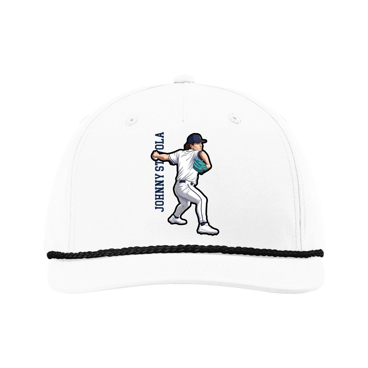 Five-Panel Classic Rope Cap — Name Vertical in White