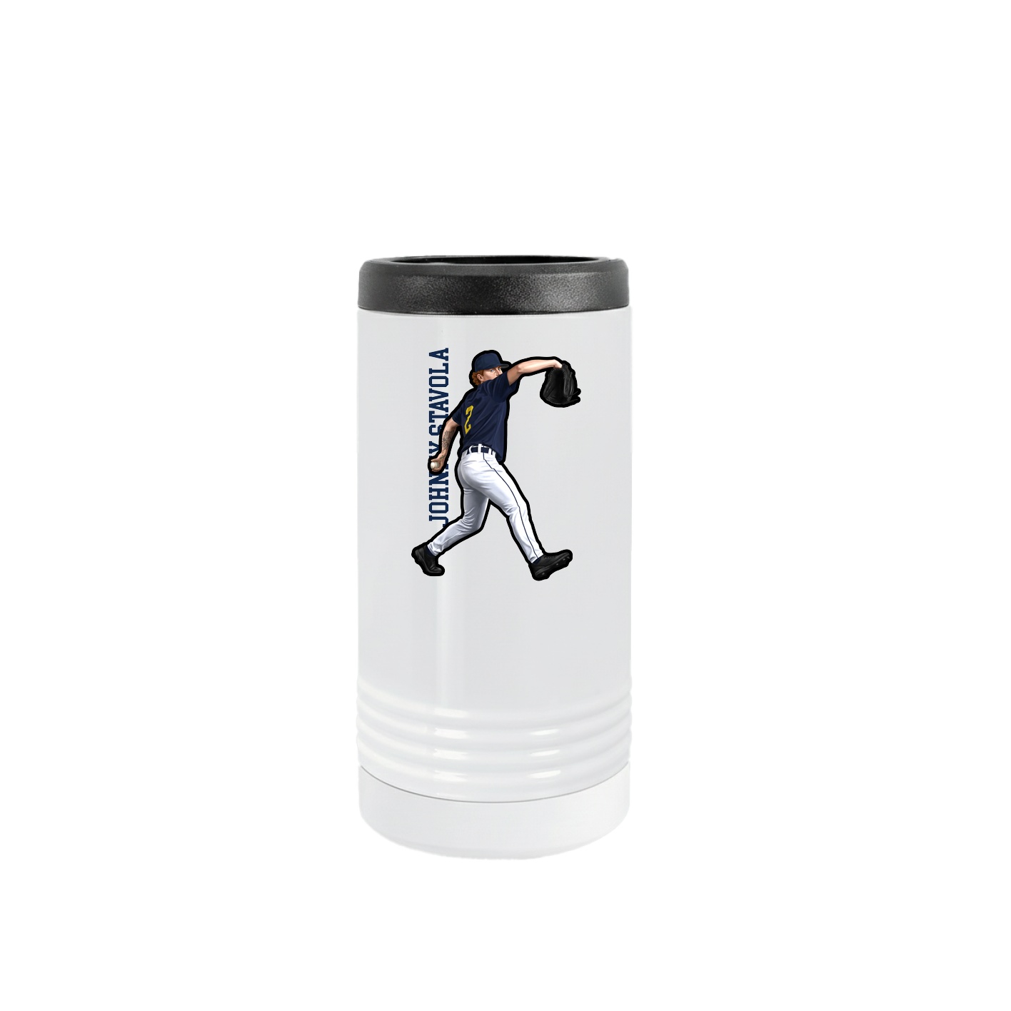 Slim Beverage Holder — Name Vertical in White