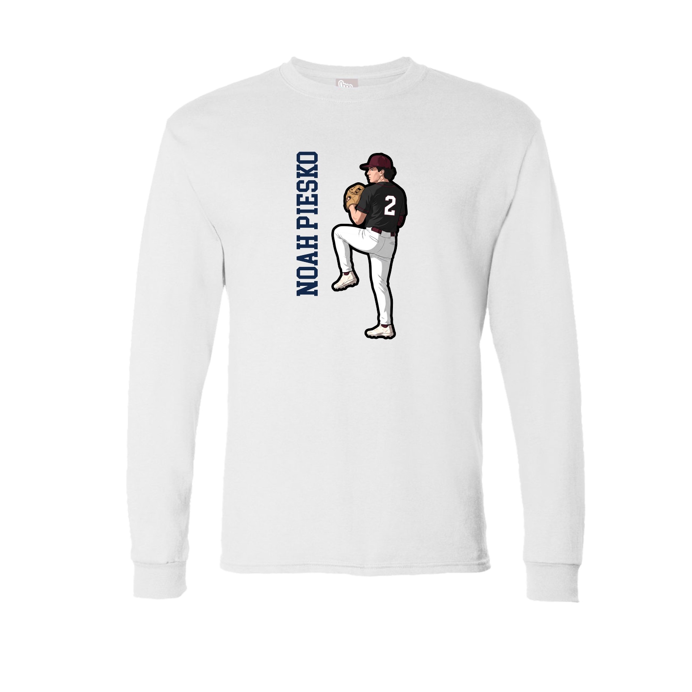 Long Sleeve Tee — Name Vertical in White