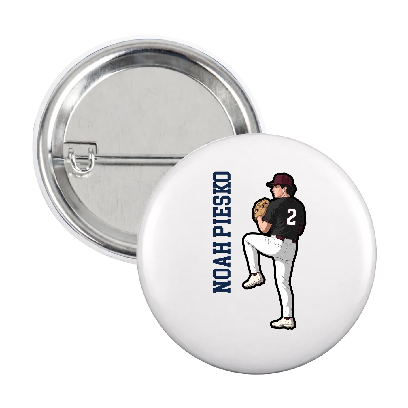 Game Day Button — Name Vertical in White