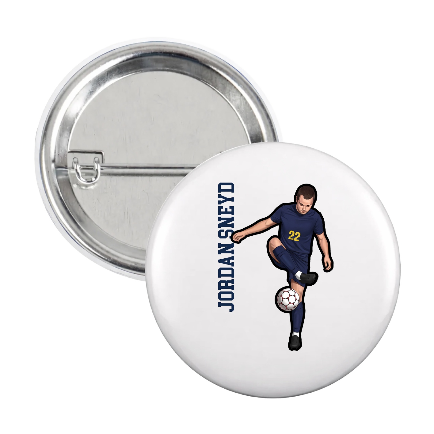 Game Day Button — Name Vertical in White