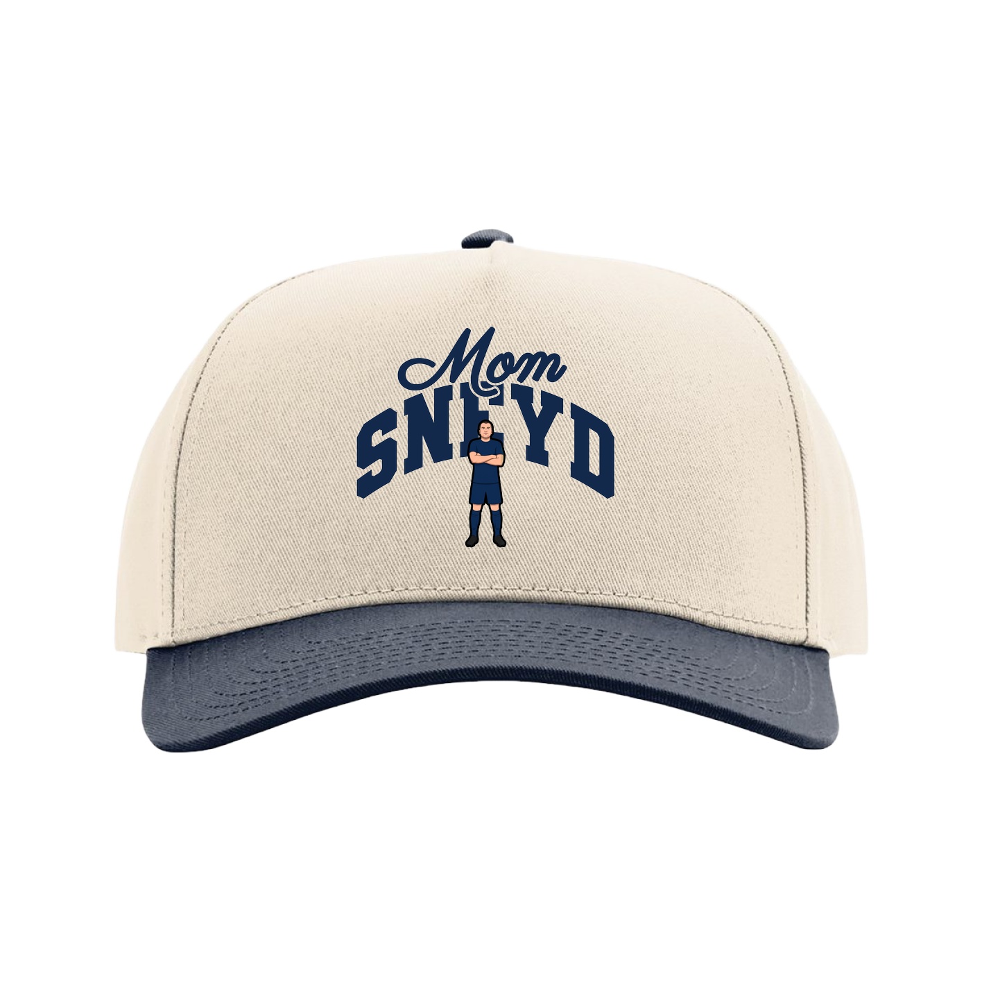 Full Fabric Five-Panel Champ Cap — Mothers Day Arch in Cream/Navy