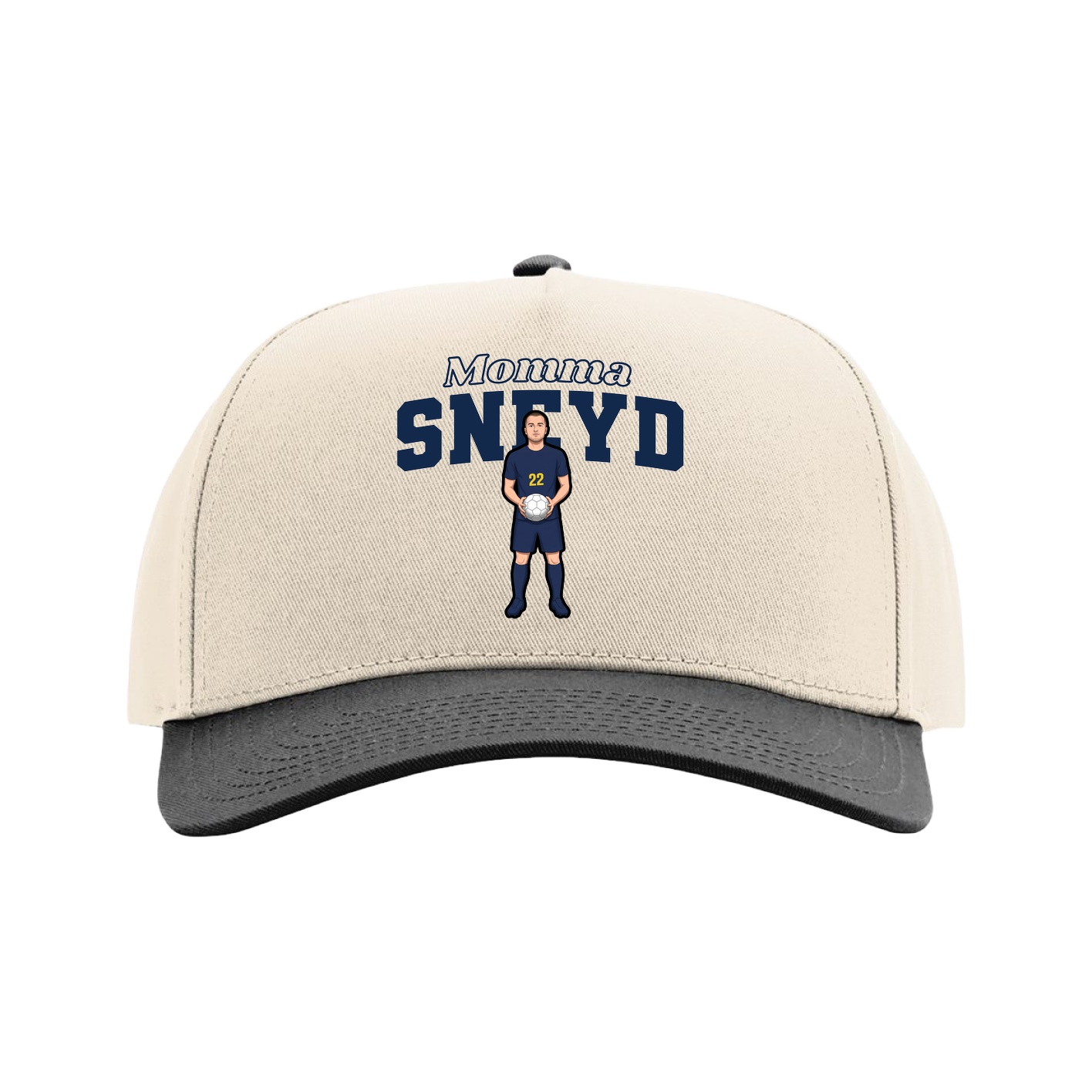 Full Fabric Five-Panel Champ Cap — Mothers Day Block in Cream/Black