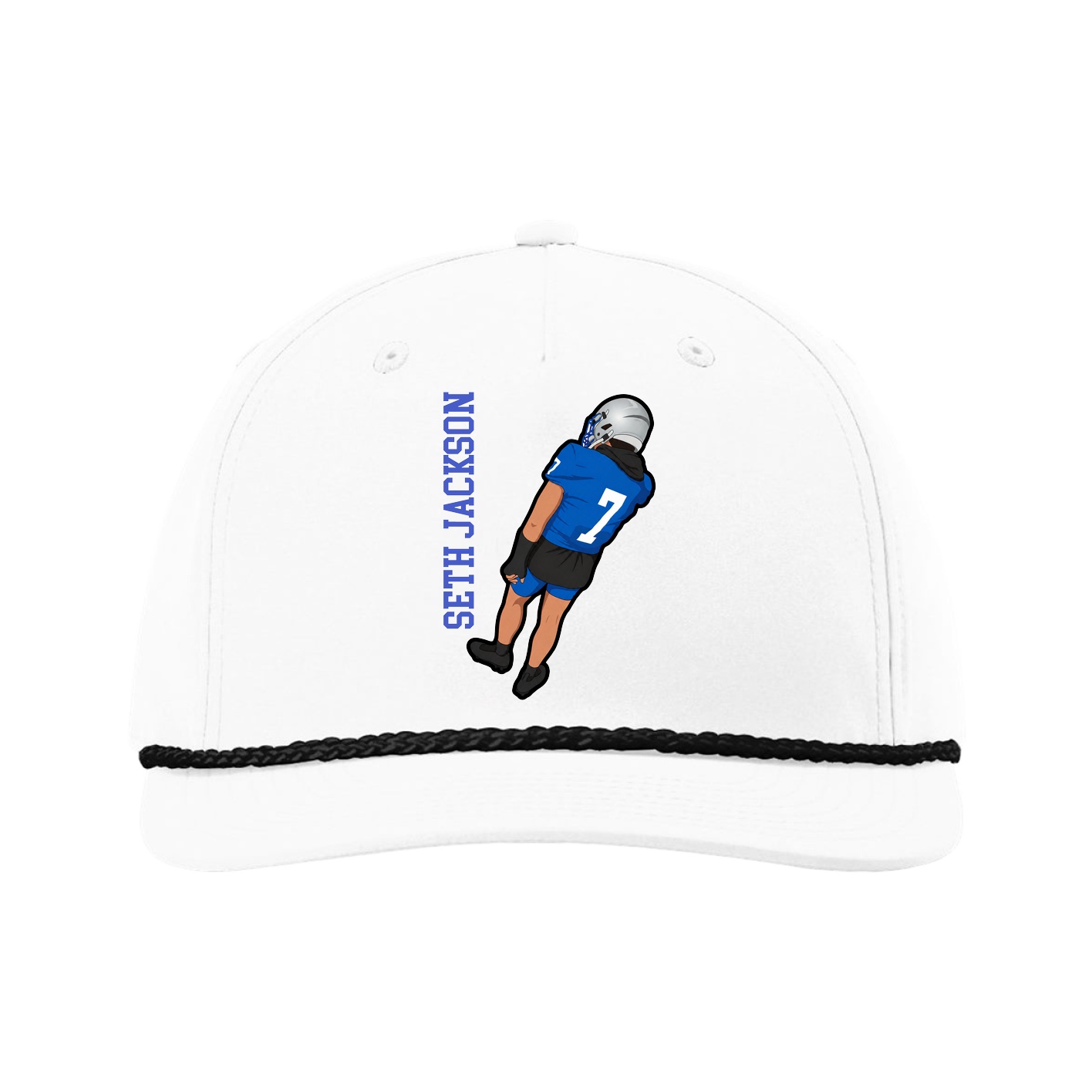 Five-Panel Classic Rope Cap — Name Vertical in White