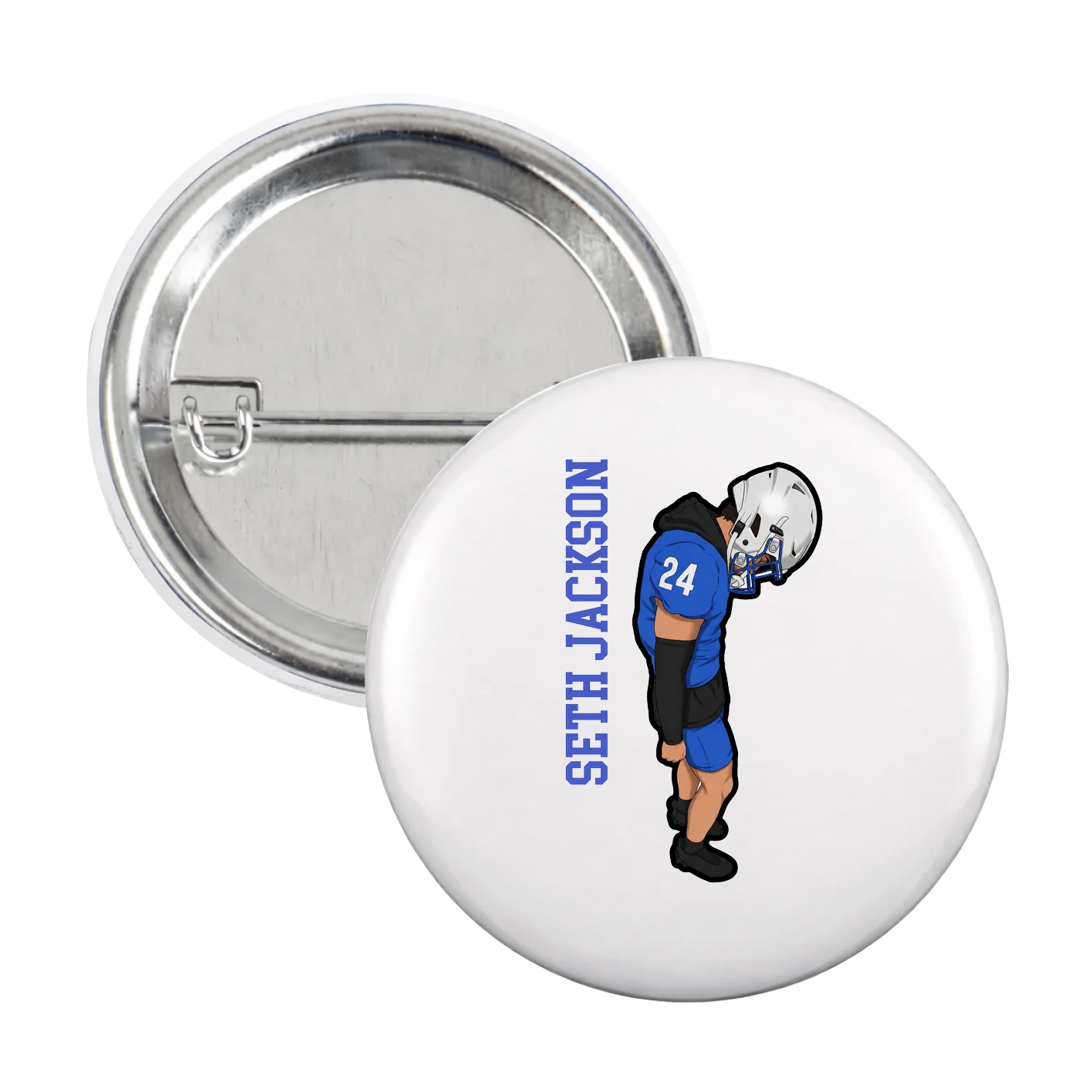 Game Day Button — Name Vertical in White