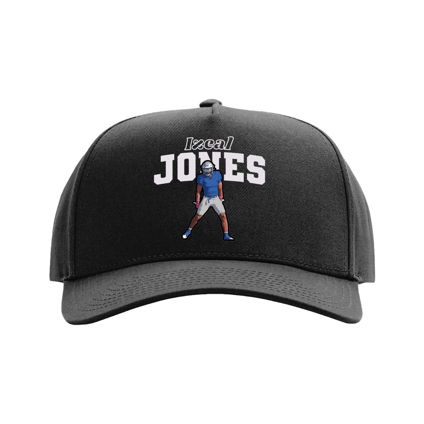 Full Fabric Five-Panel Champ Cap — Name Arch in Black
