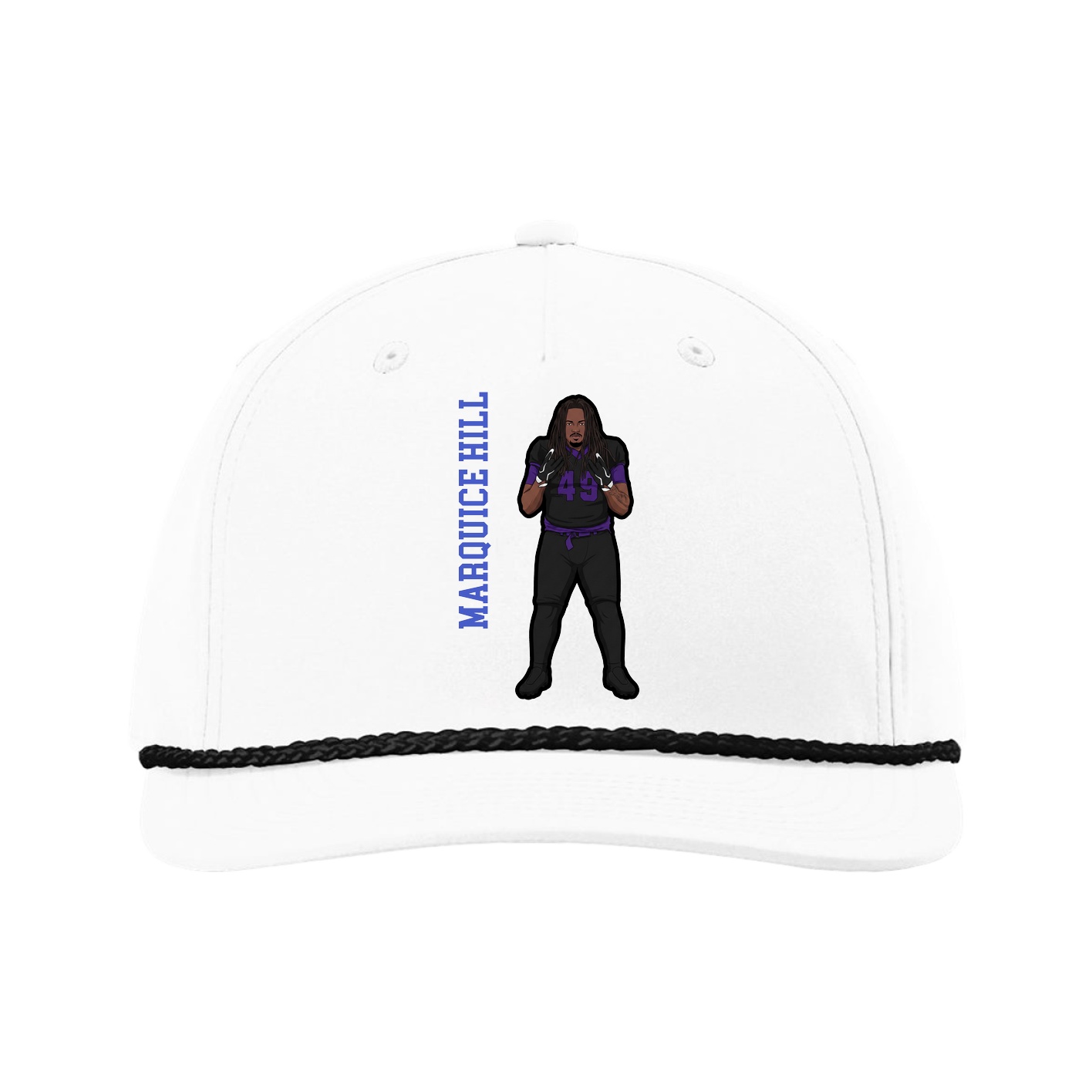 Five-Panel Classic Rope Cap — Name Vertical in White