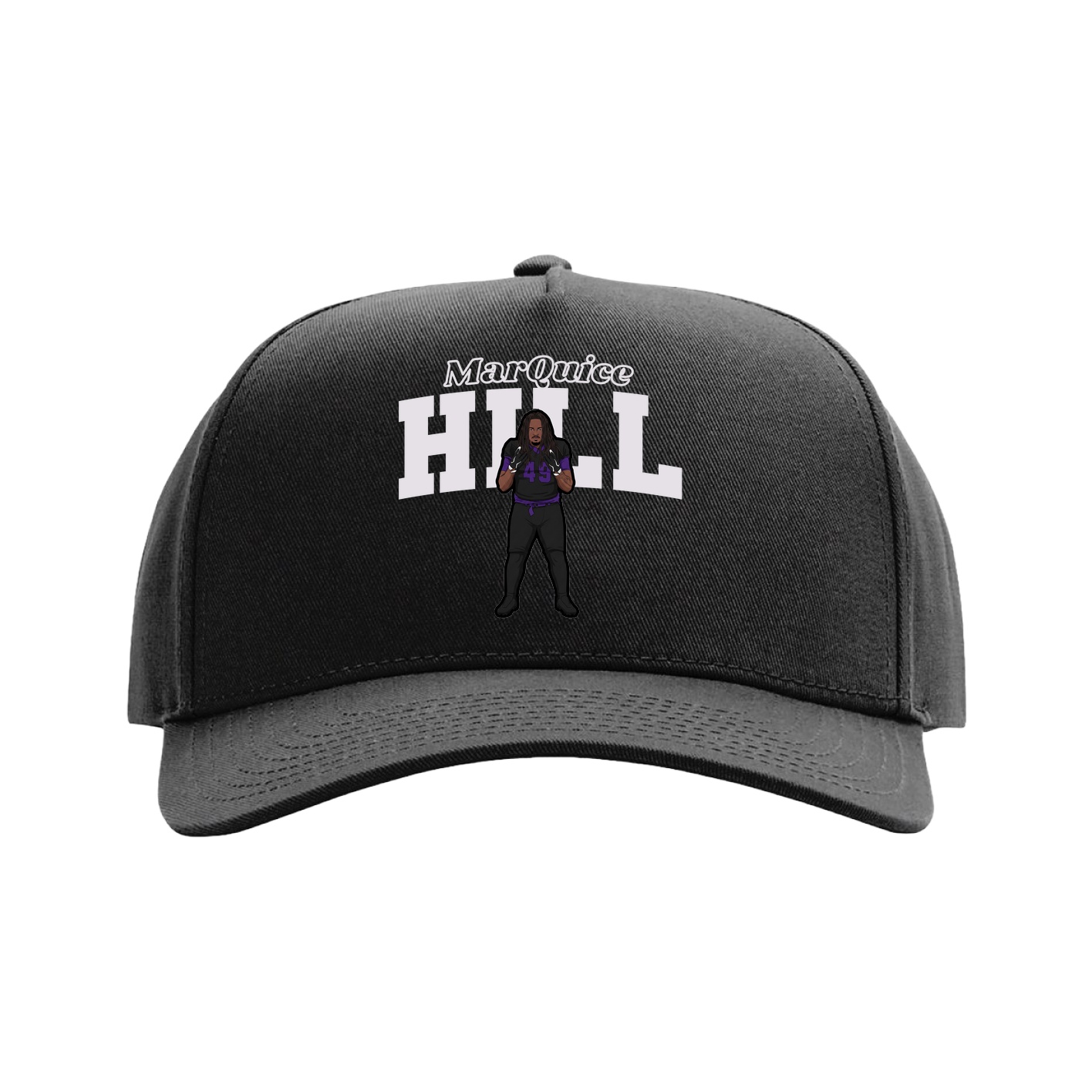 Full Fabric Five-Panel Champ Cap — Name Arch in Black