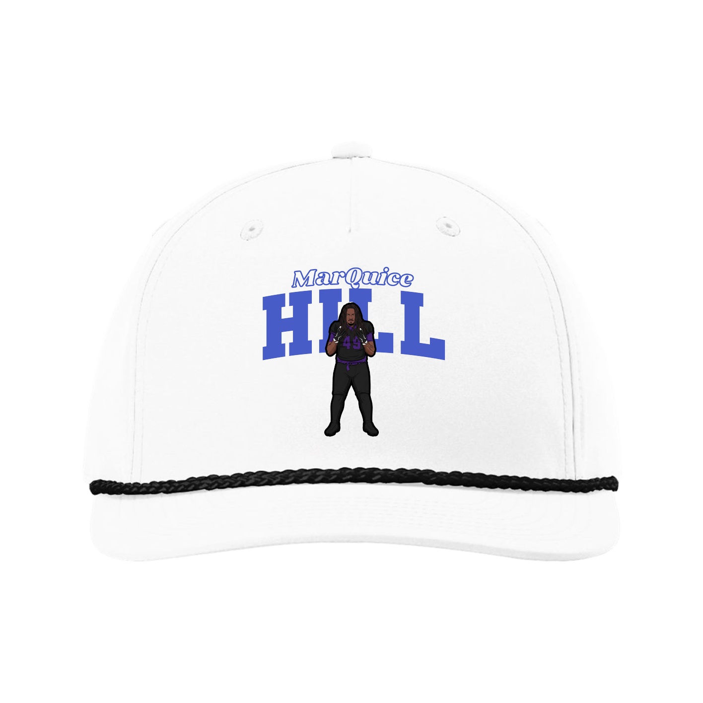 Five-Panel Classic Rope Cap — Name Arch in White