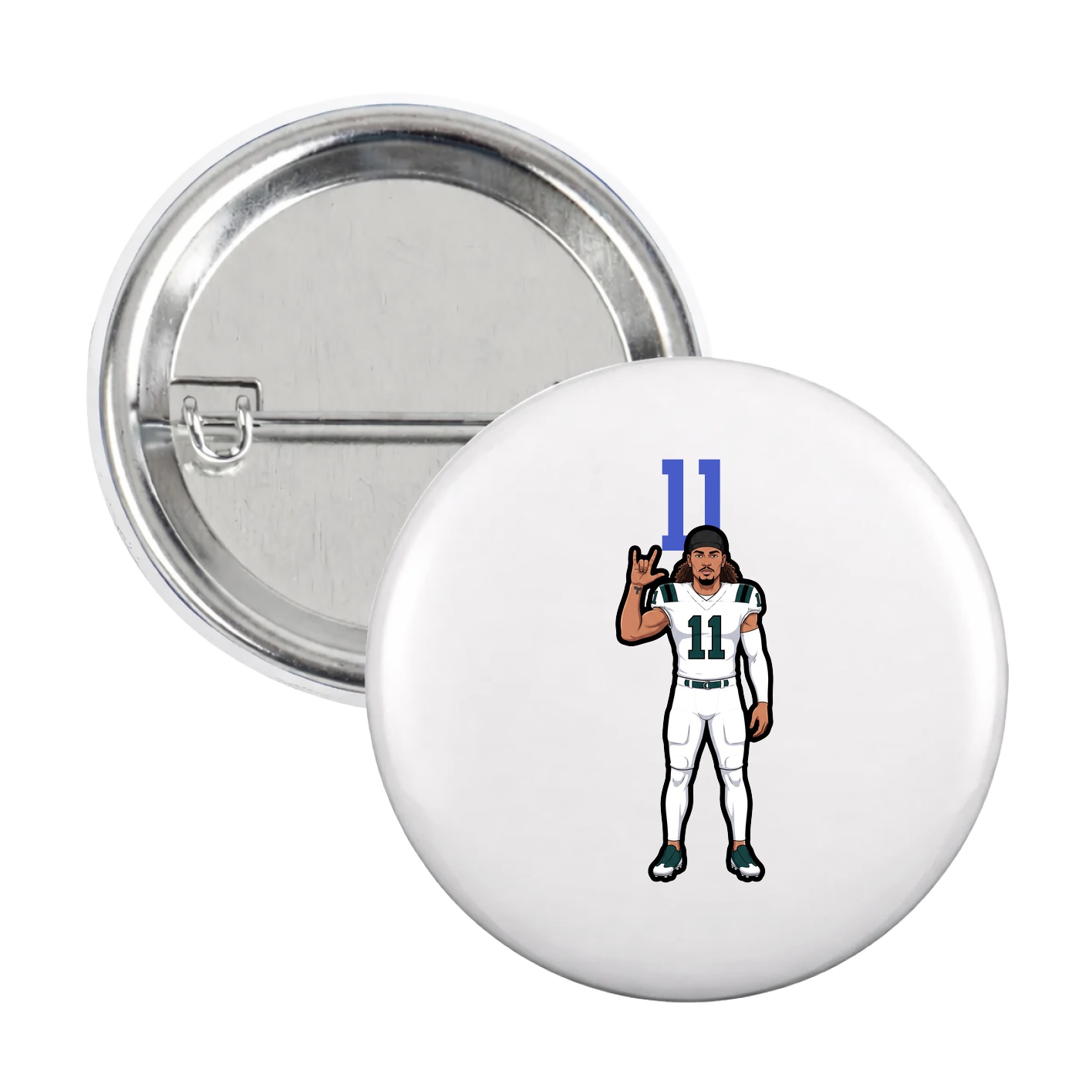 Game Day Button — Number Top in White