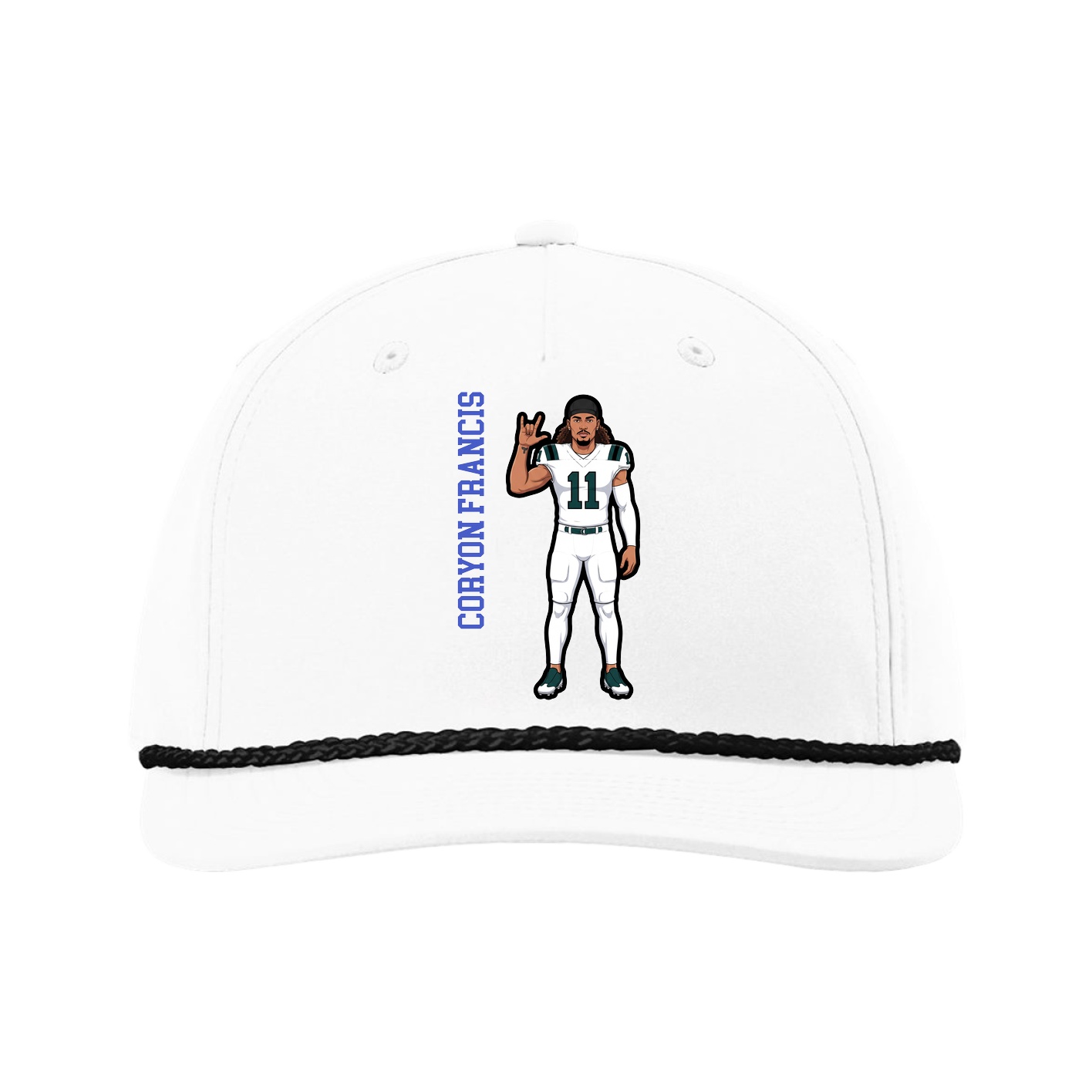 Five-Panel Classic Rope Cap — Name Vertical in White