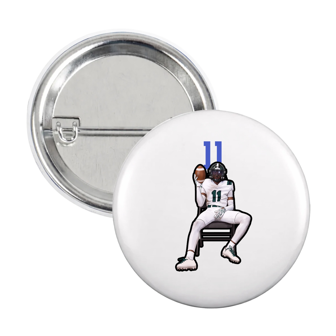 Game Day Button — Number Top in White
