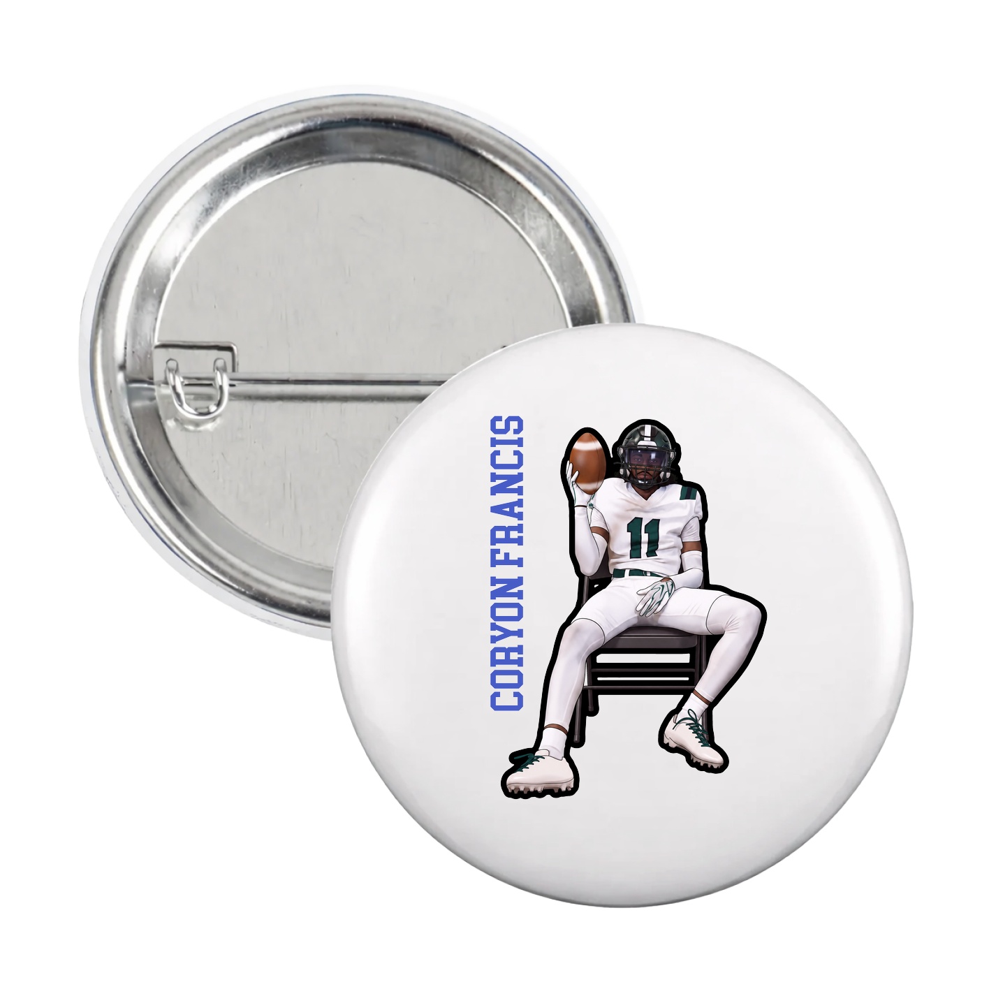 Game Day Button — Name Vertical in White