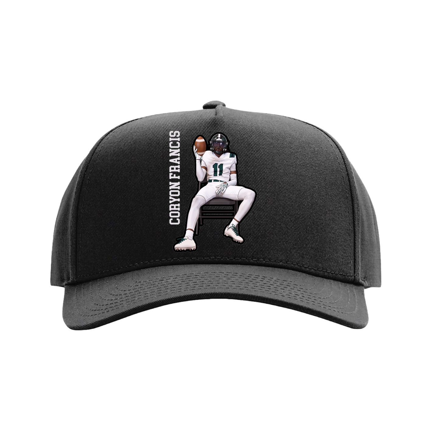 Full Fabric Five-Panel Champ Cap — Name Vertical in Black