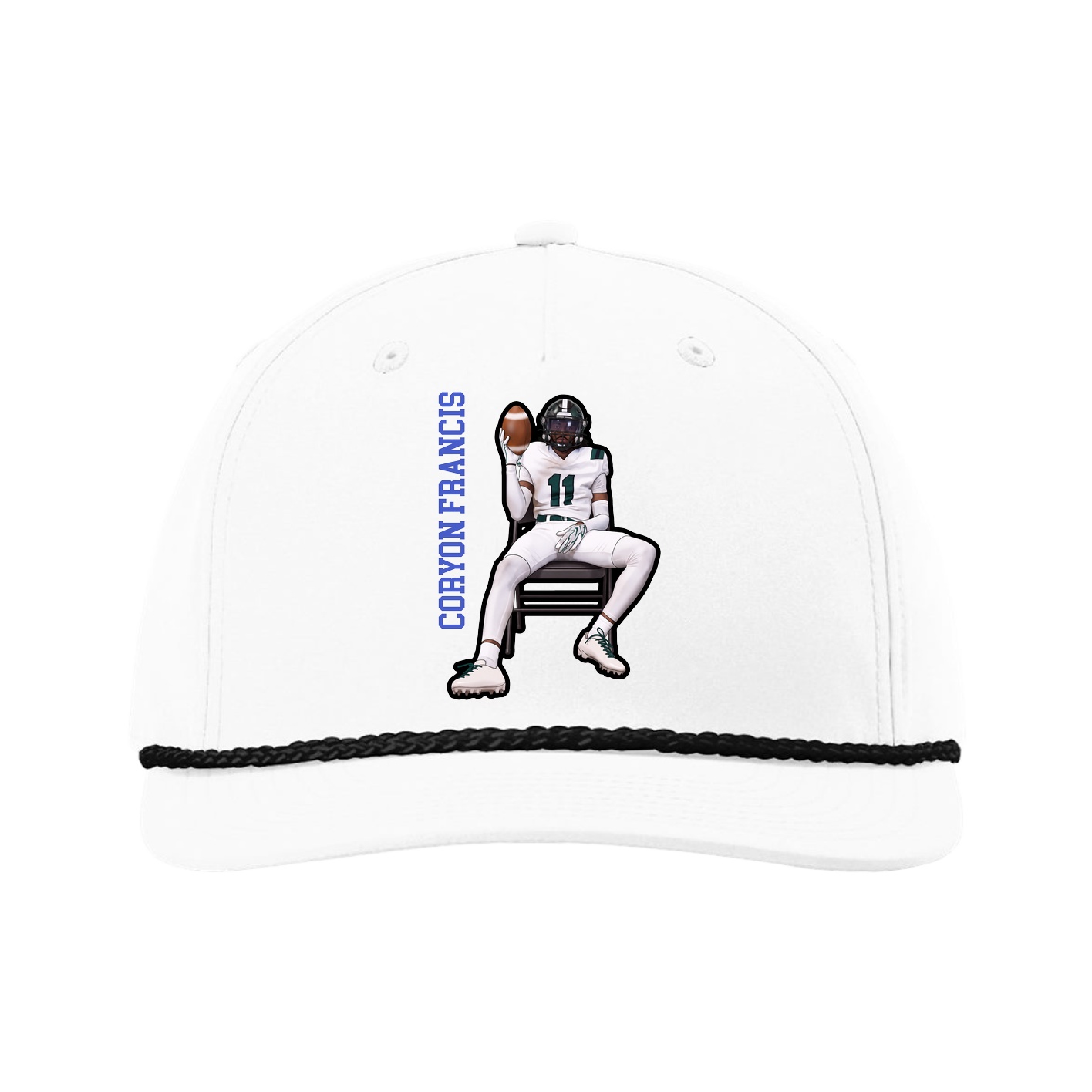 Five-Panel Classic Rope Cap — Name Vertical in White
