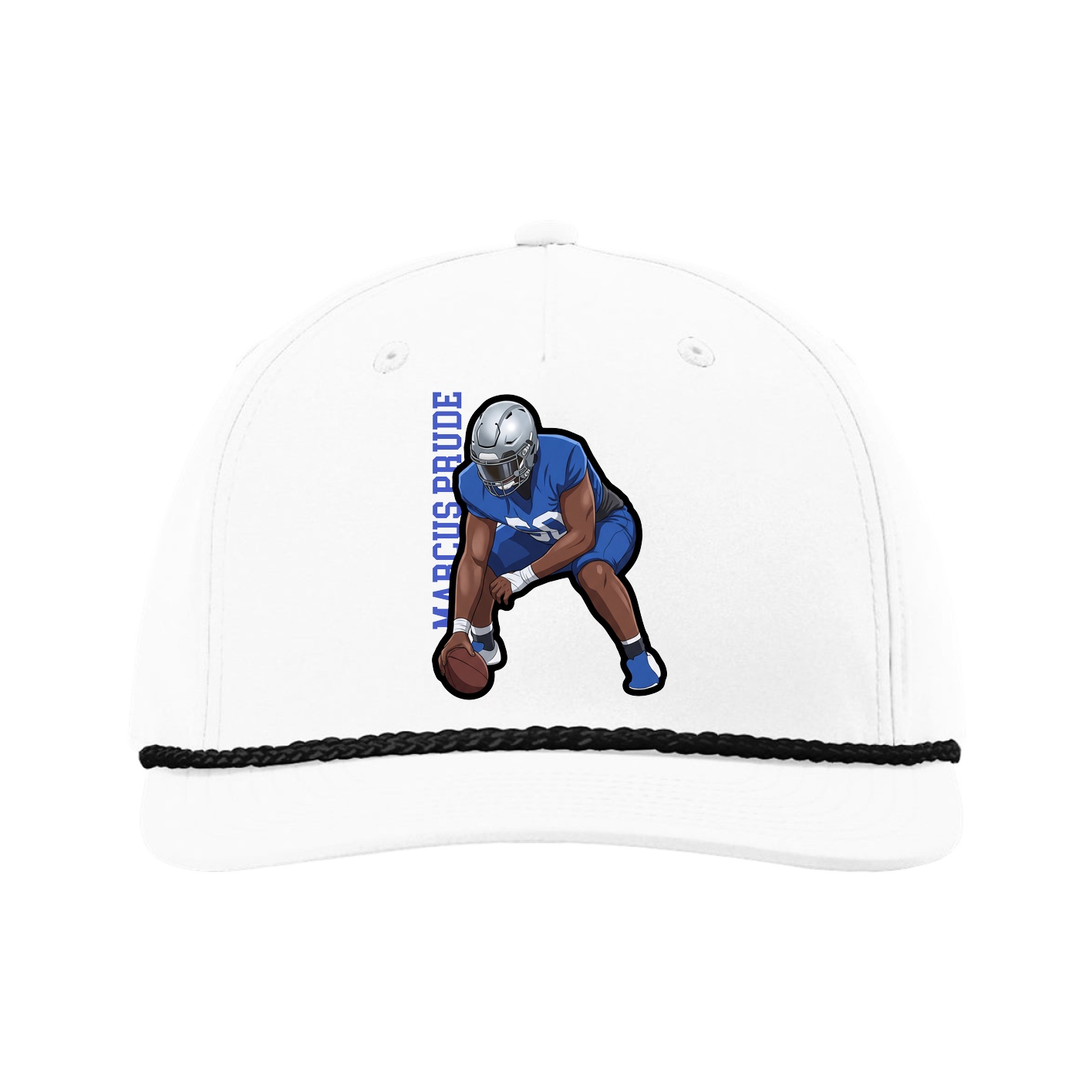 Five-Panel Classic Rope Cap — Name Vertical in White