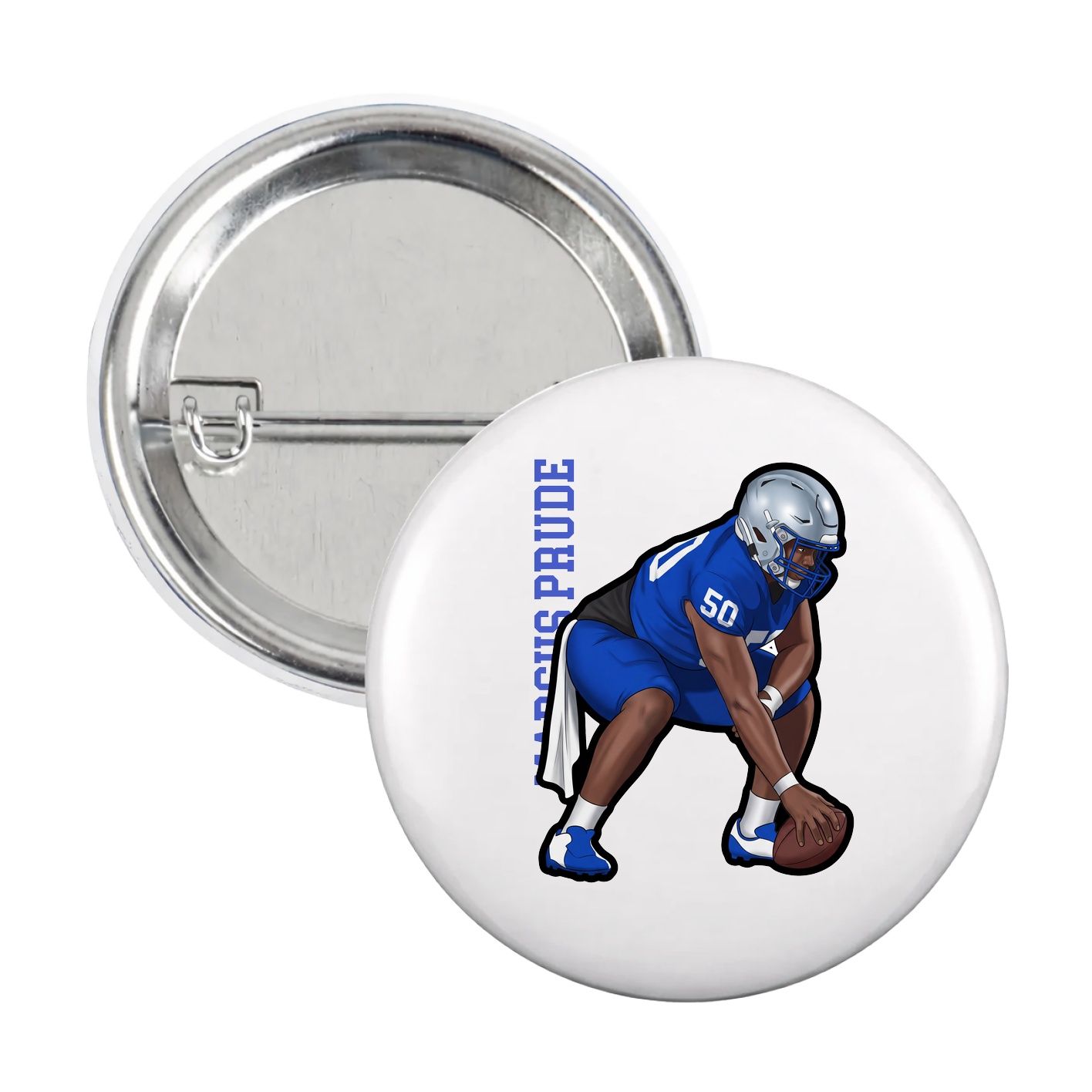 Game Day Button — Name Vertical in White