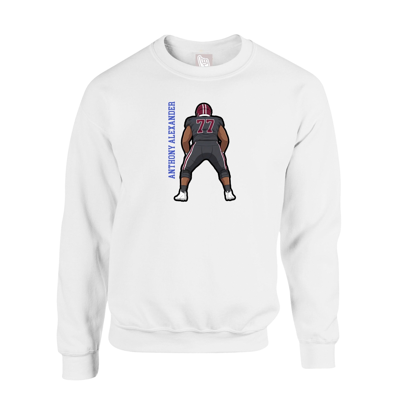 Fleece Crew — Name Vertical in White