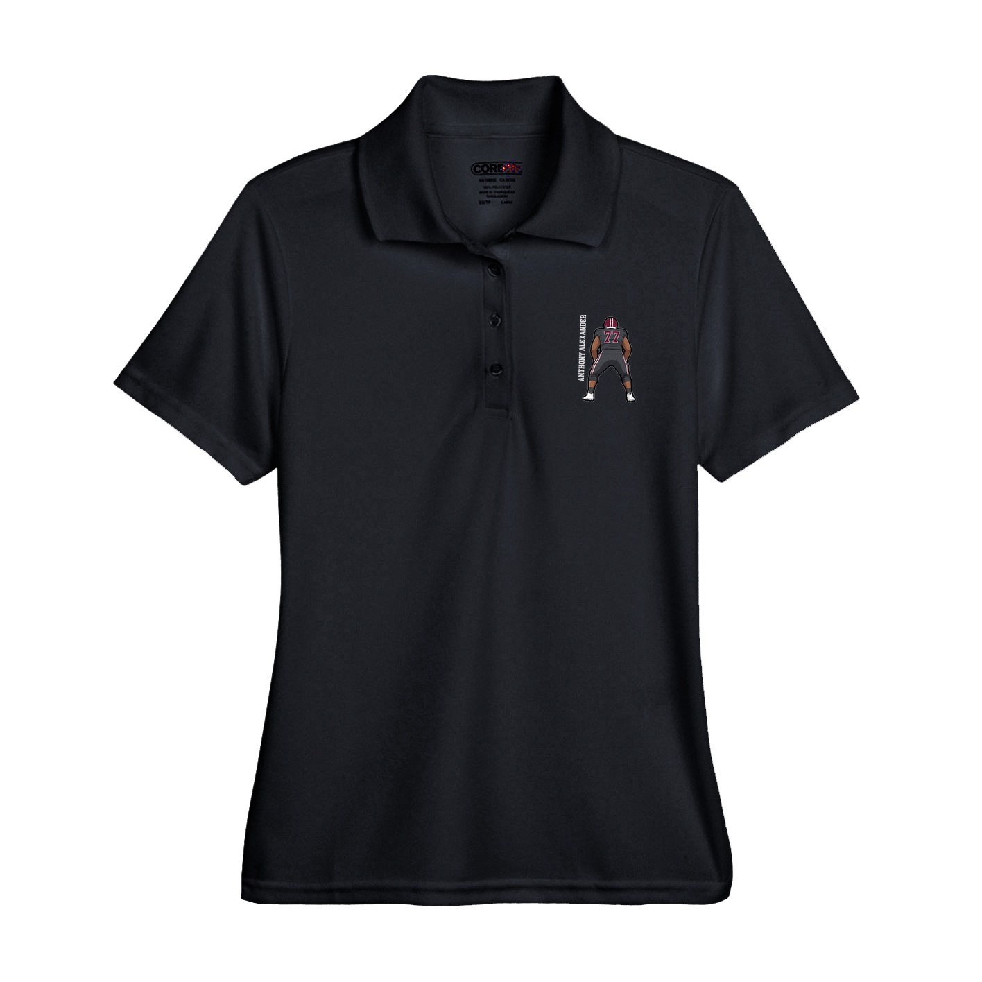 Womens Performance Polo — Name Vertical in Black