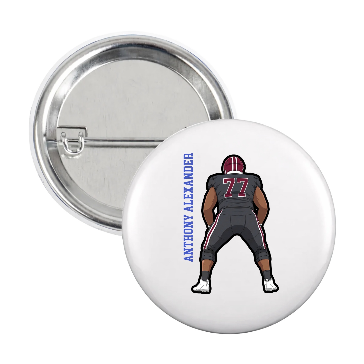 Game Day Button — Name Vertical in White