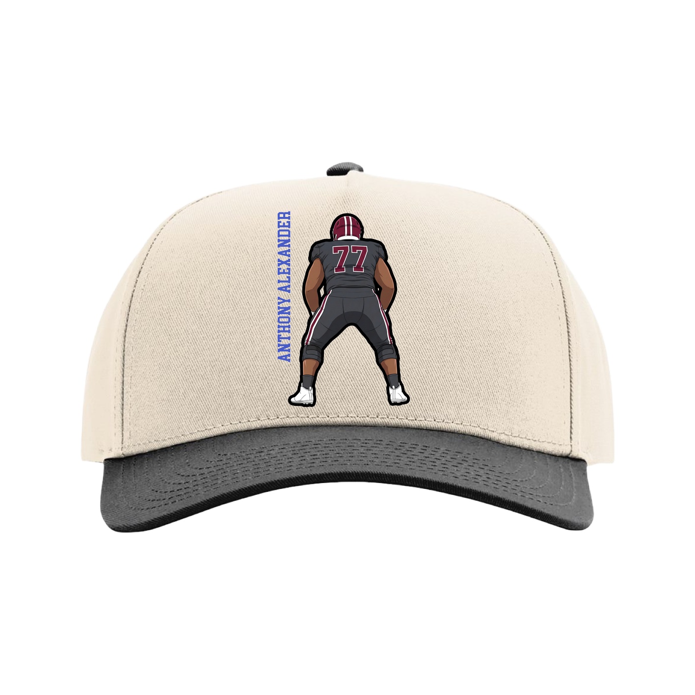 Full Fabric Five-Panel Champ Cap — Name Vertical in Cream/Black