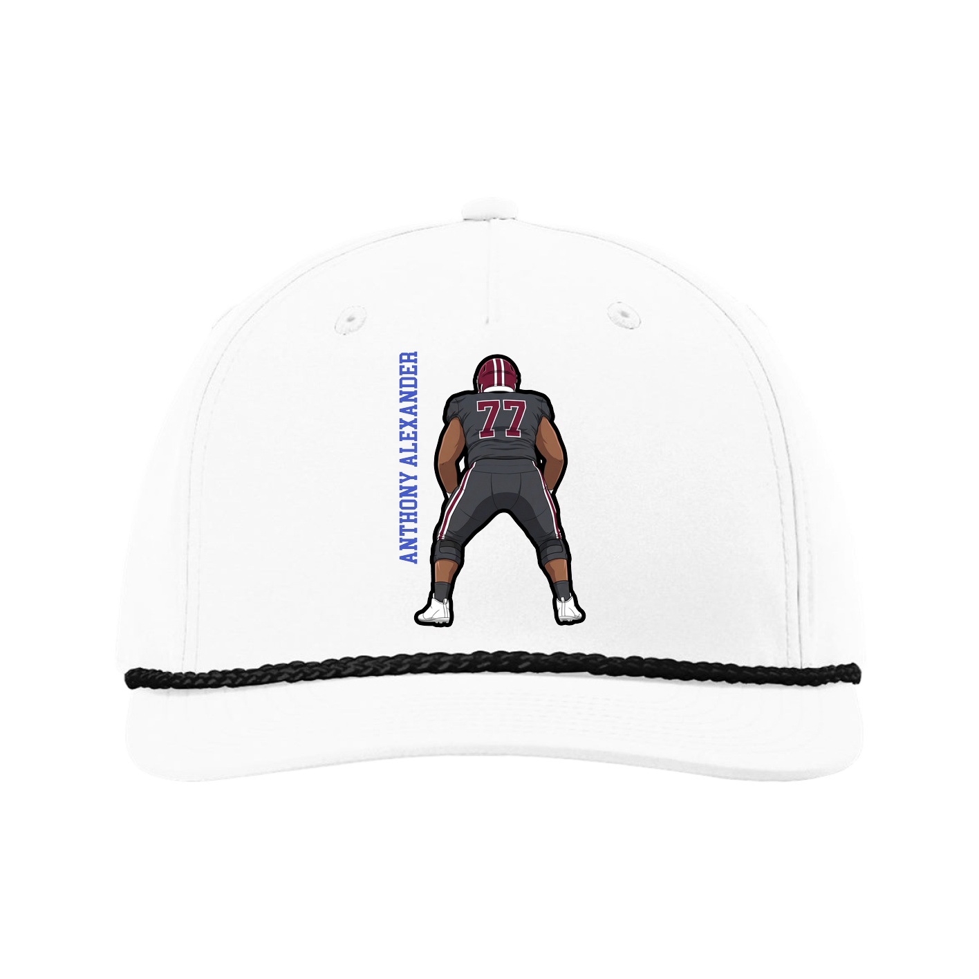 Five-Panel Classic Rope Cap — Name Vertical in White