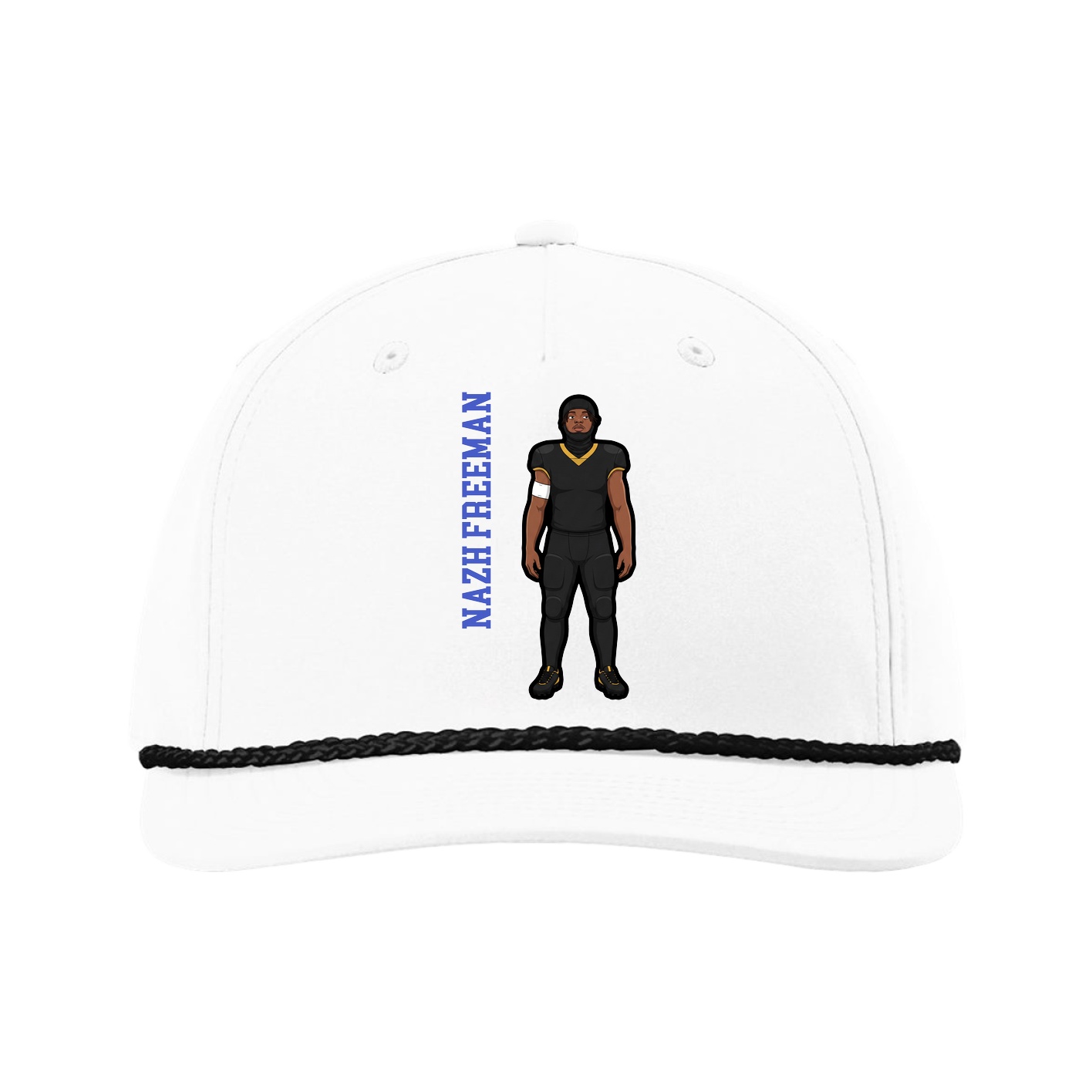 Five-Panel Classic Rope Cap — Name Vertical in White