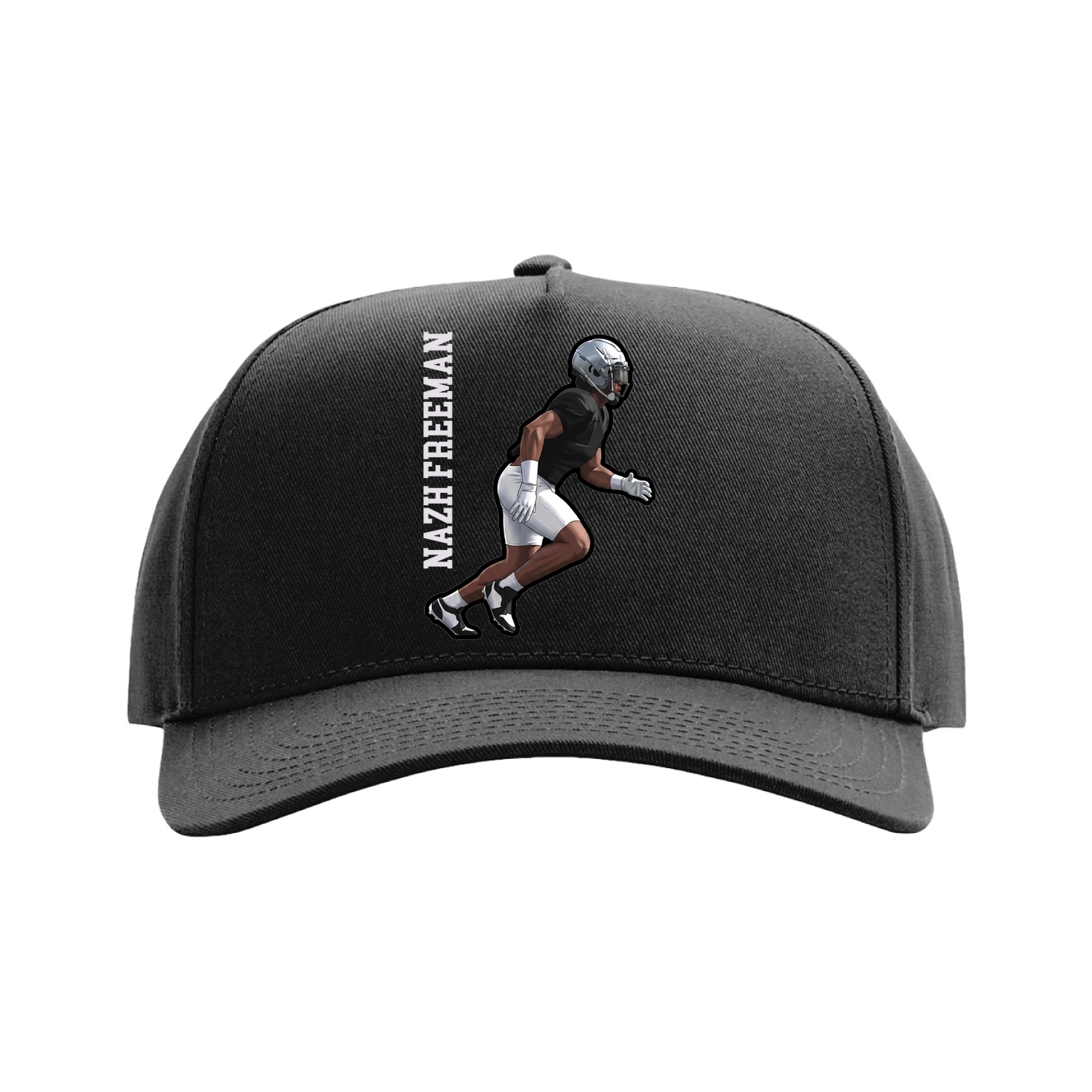 Full Fabric Five-Panel Champ Cap — Name Vertical in Black