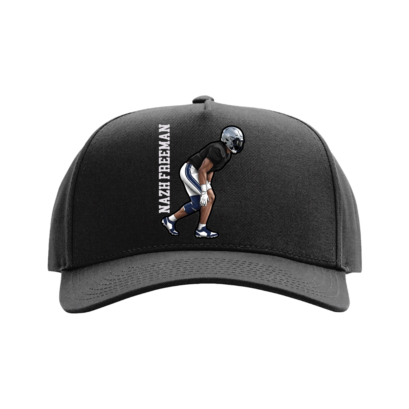 Full Fabric Five-Panel Champ Cap — Name Vertical in Black